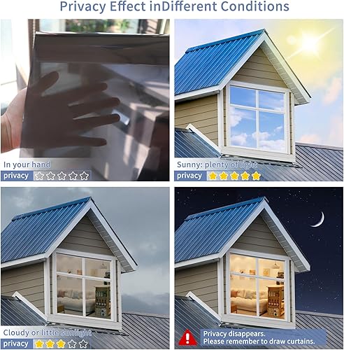 Miniatura 5 de Película de privacidad unidireccional para ventana, tinte de espejo, adherencia estática, control de calor, película de privacidad diurna, bloqueo