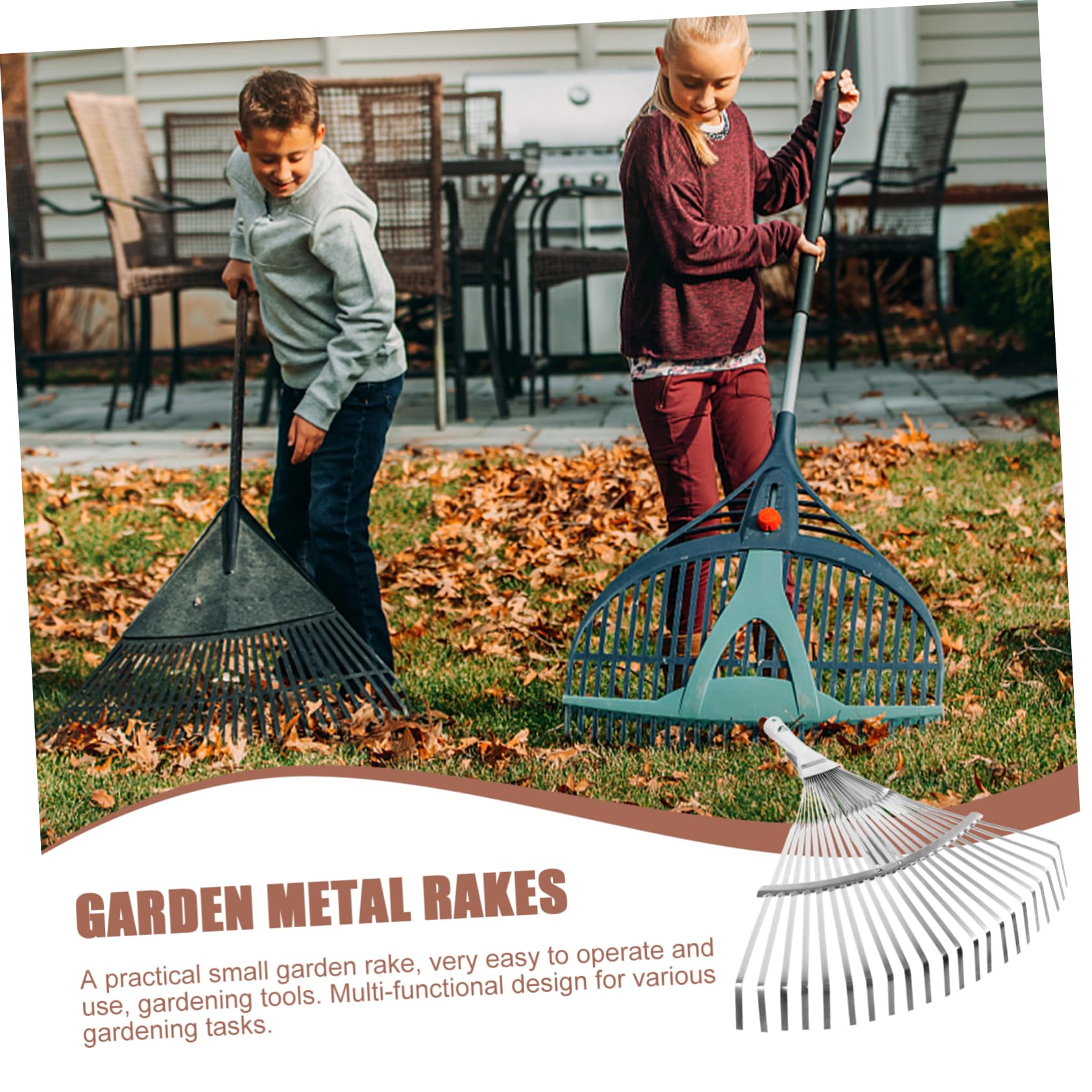 Rastrello da giardino in acciaio inox con manico estensibile, rastrello leggero e multifunzionale per giardinaggio efficiente e allentamento del terreno in spazi esterni