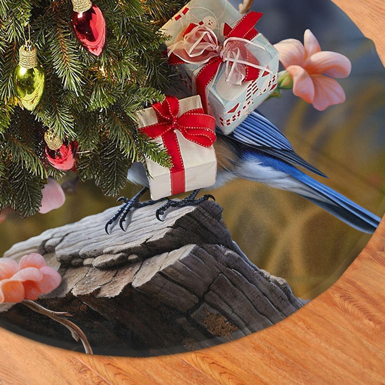 Fodpand Black Eastern Bluebird Christmas Tree Skirt 36" Velvet Xmas Tree Skirt Mat Rustic Christmas Tree Mat Cover Winter Xmas Tree Collar For Indoor Outdoor Christmas Decorations