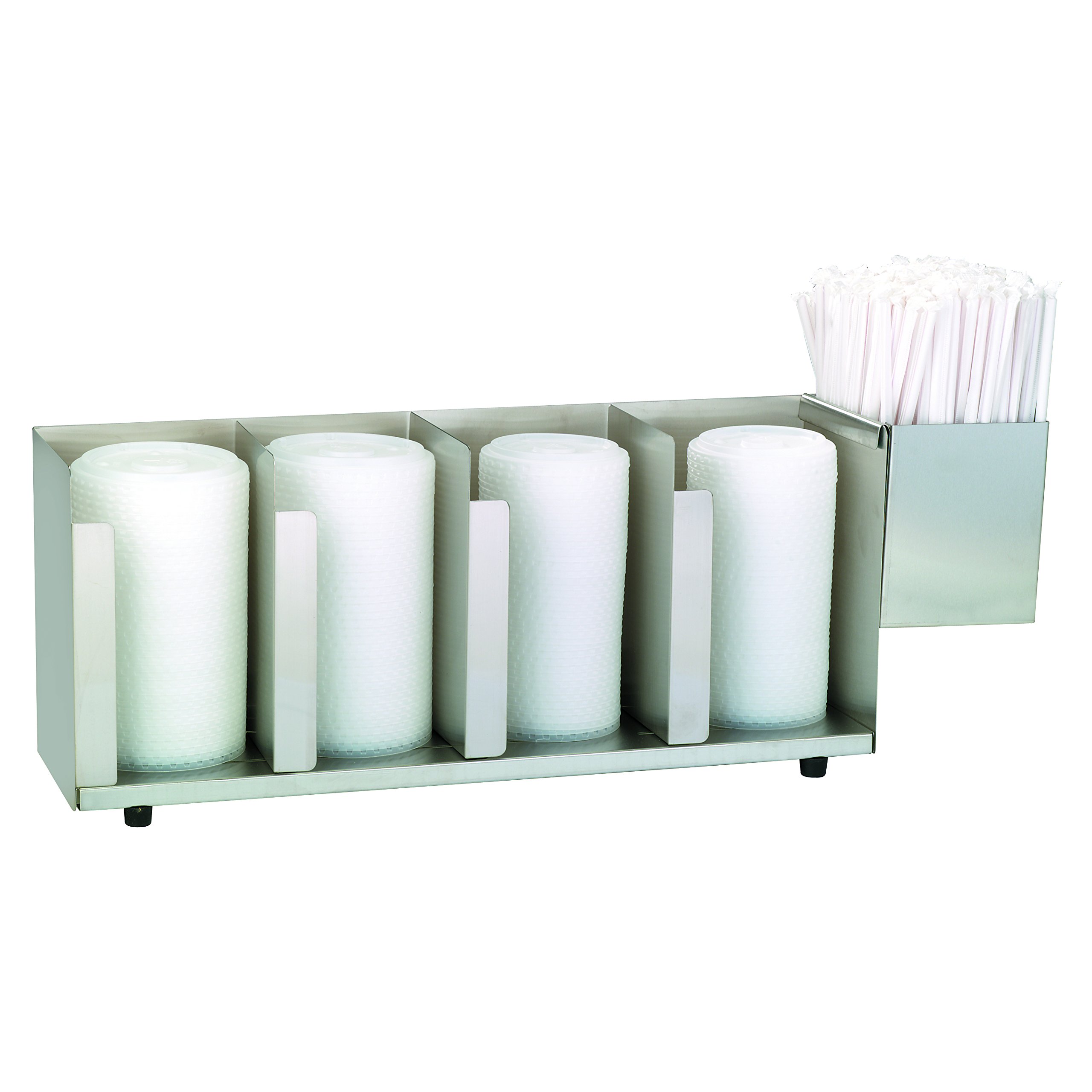 Four Section Adjustable Cup and Lid Organizer with SH-1 Straw Attachment by DISPENSE-RITE – Stainless Steel, Stainless, Model CTLD-19A