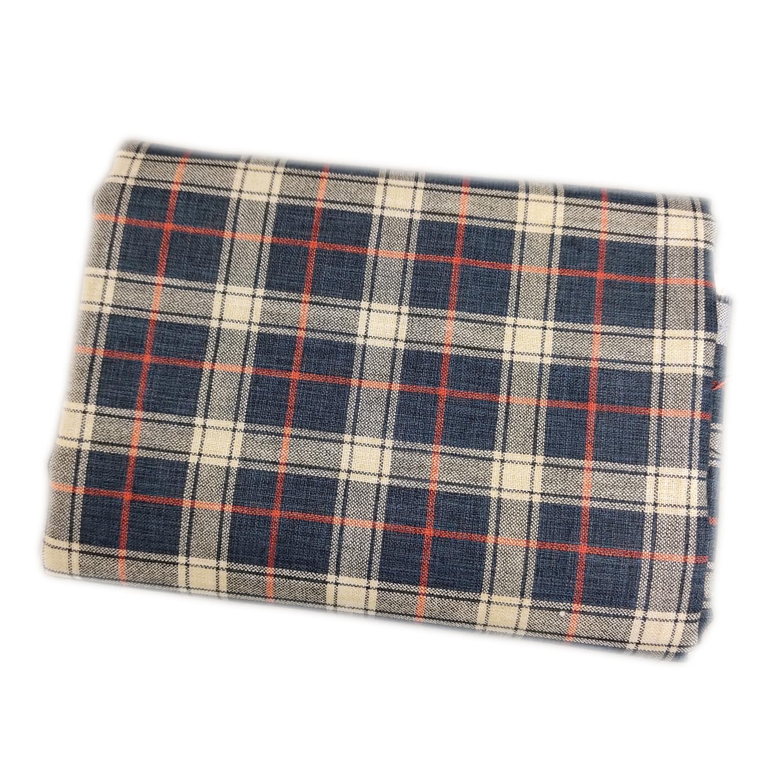 Premium Unstitched Linen Cotton Dark Blue Checkered Shirt Fabric for Men (1.60m Length 58 Inch Width)-image-17