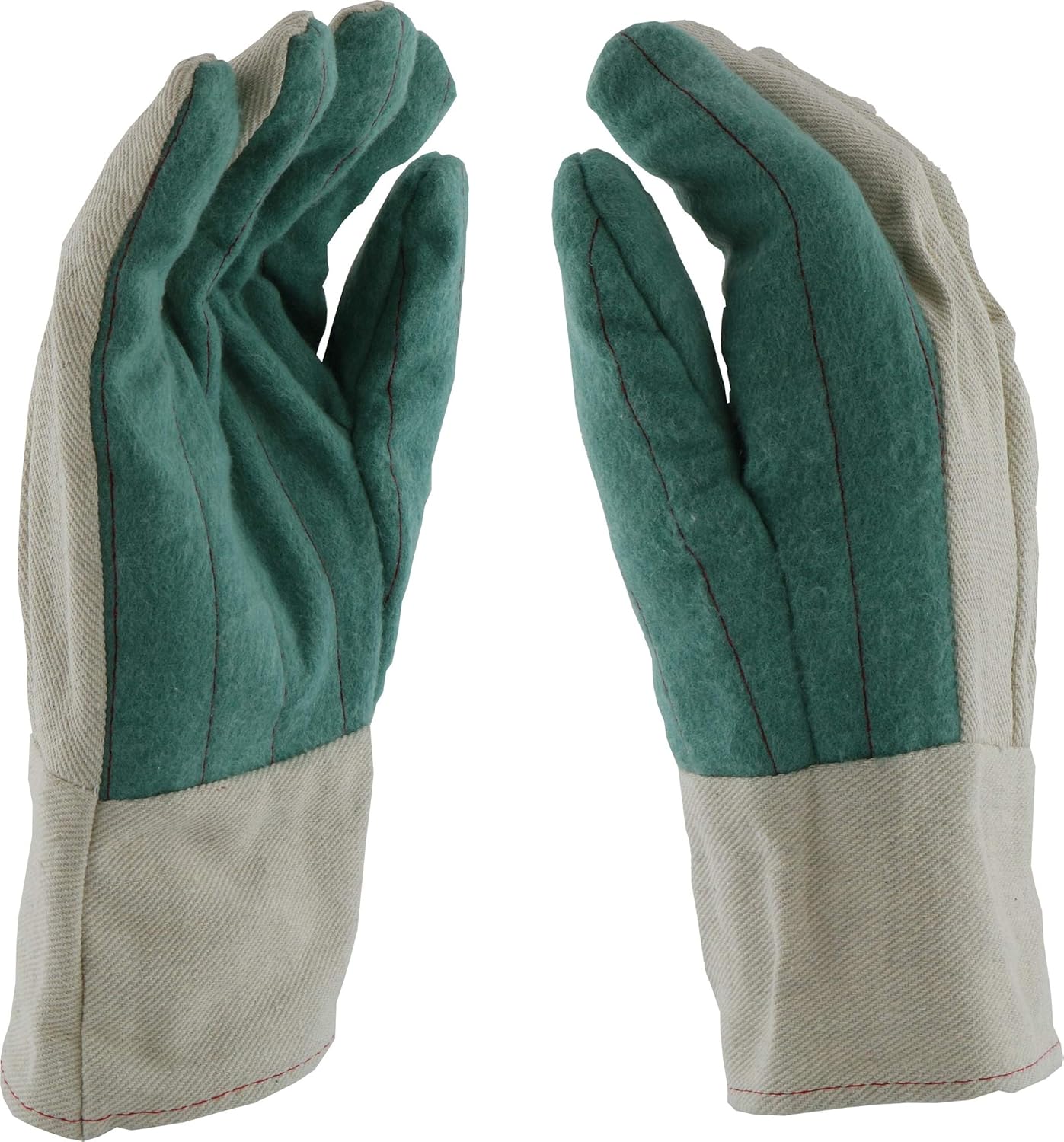 West Chester BG42SWSJI Poly Cotton Canvas Gloves – [Pack of 12] 9.25 in., White/ Green, X-Large, Standard Cotton Hot Mill Gloves with Band Top Cuffs