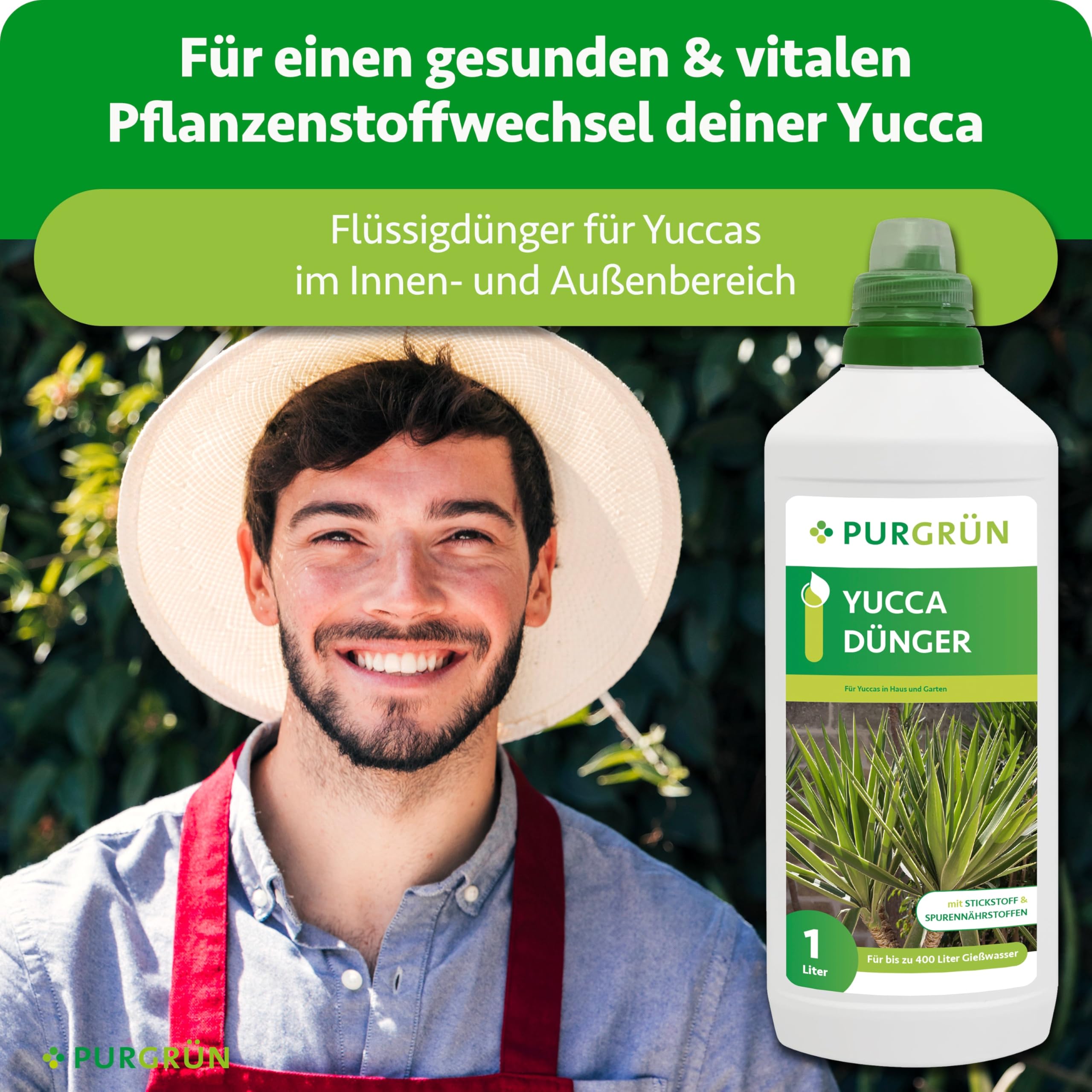 Yucca-Dünger 1 Liter – Schnelles Wachstum dank Stickstoff – Premium-Flüssigdünger mit Spurennährstoffen – Stärkt die Widerstandskraft – Ergiebiges Konzentrat für 400 Liter Gießwasser