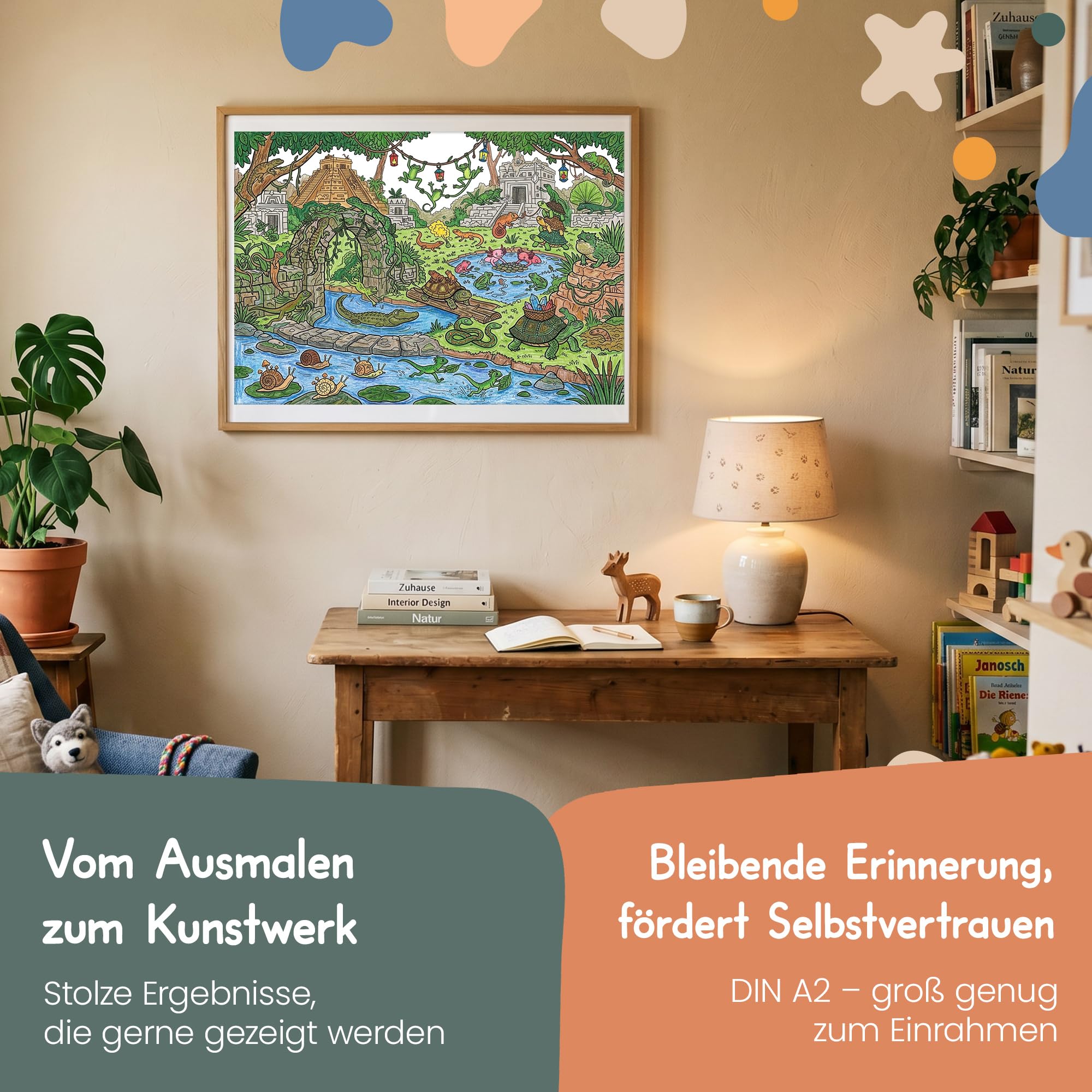 5 x plakat XXL do kolorowania z 24 kredkami, gadami od 5 lat