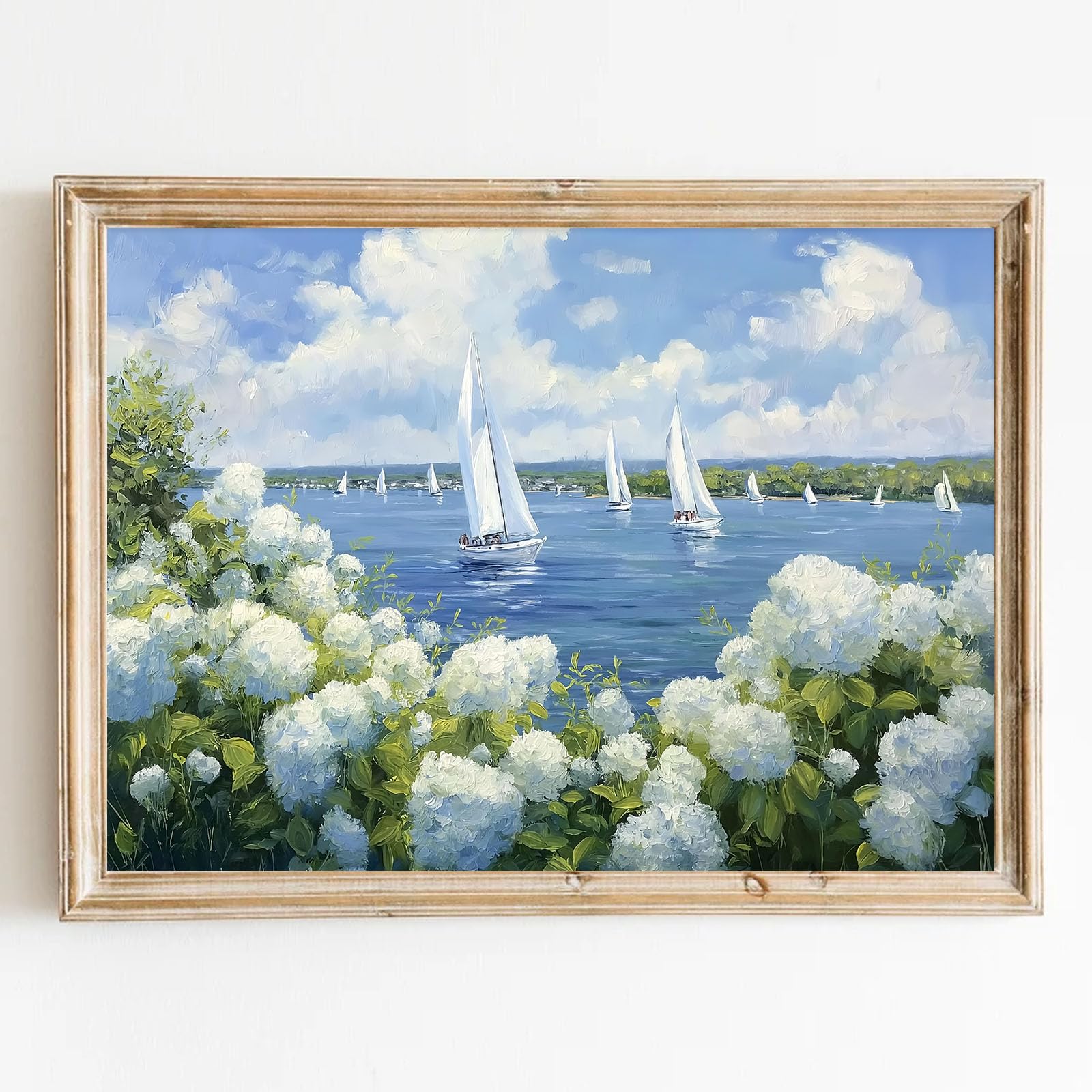 Amazon.com: Seaside Hydrangea Wall Art Coastal Sailboat Print