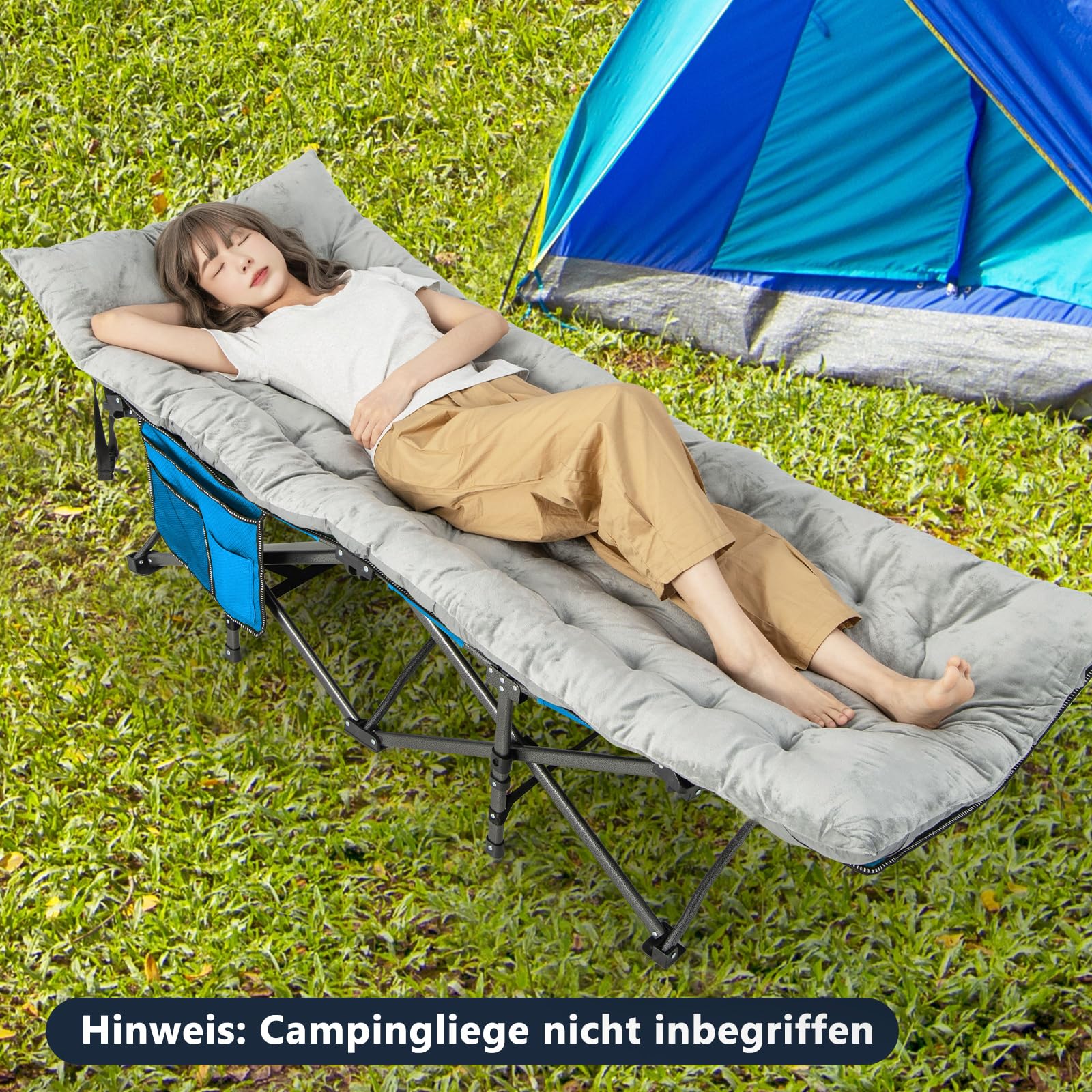 COSTWAY Baumwolle Feldbett Auflage, 7 cm Dicke Martratze mit Befestigungsbändern, Mehrzweck für Campingbett, Sonnenliege, Gartenliege, 190 x 70 cm, Grau