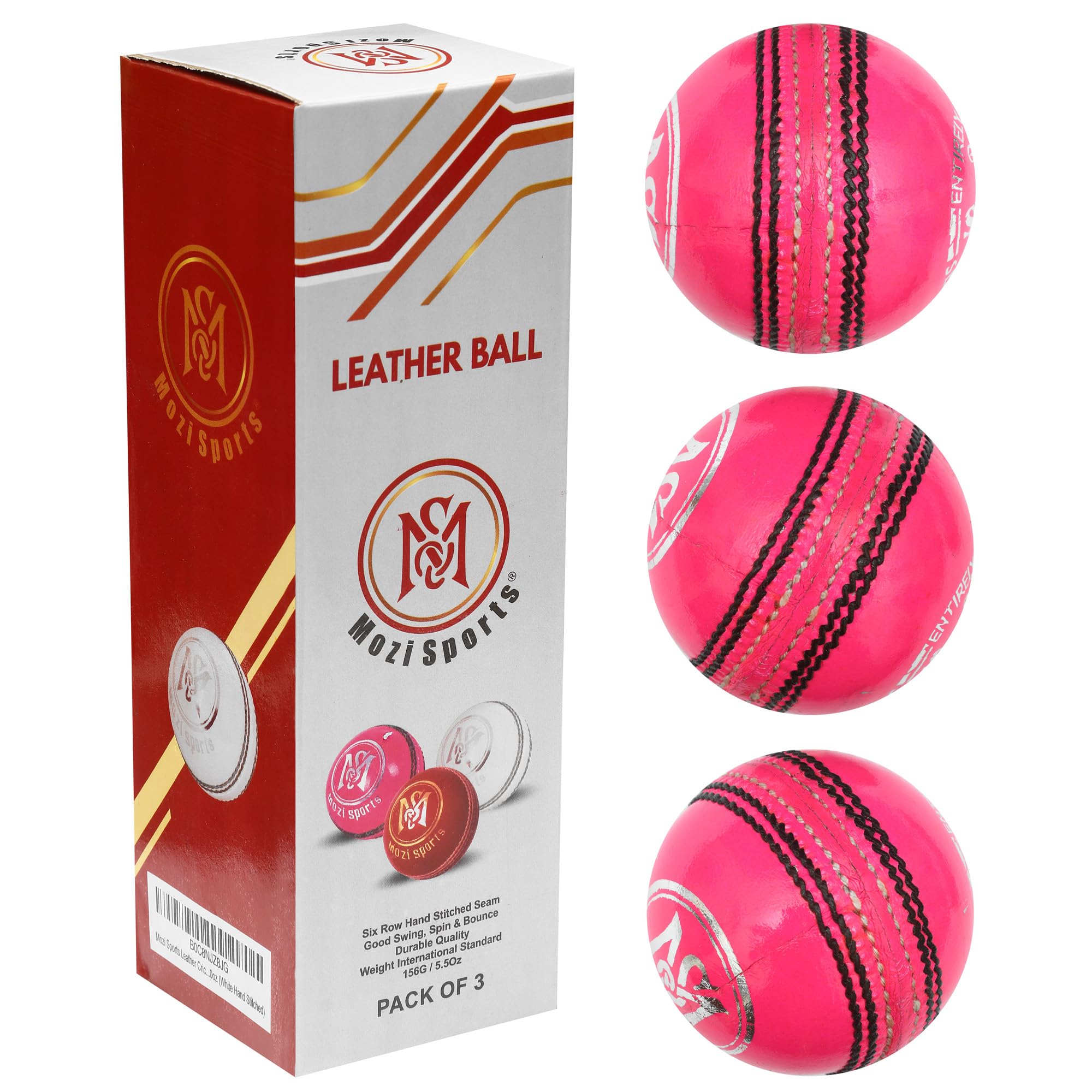 Mozi Sports® Leather Cricket Ball Senior Hand Stitched Match Quality Balls Weight 5.50oz