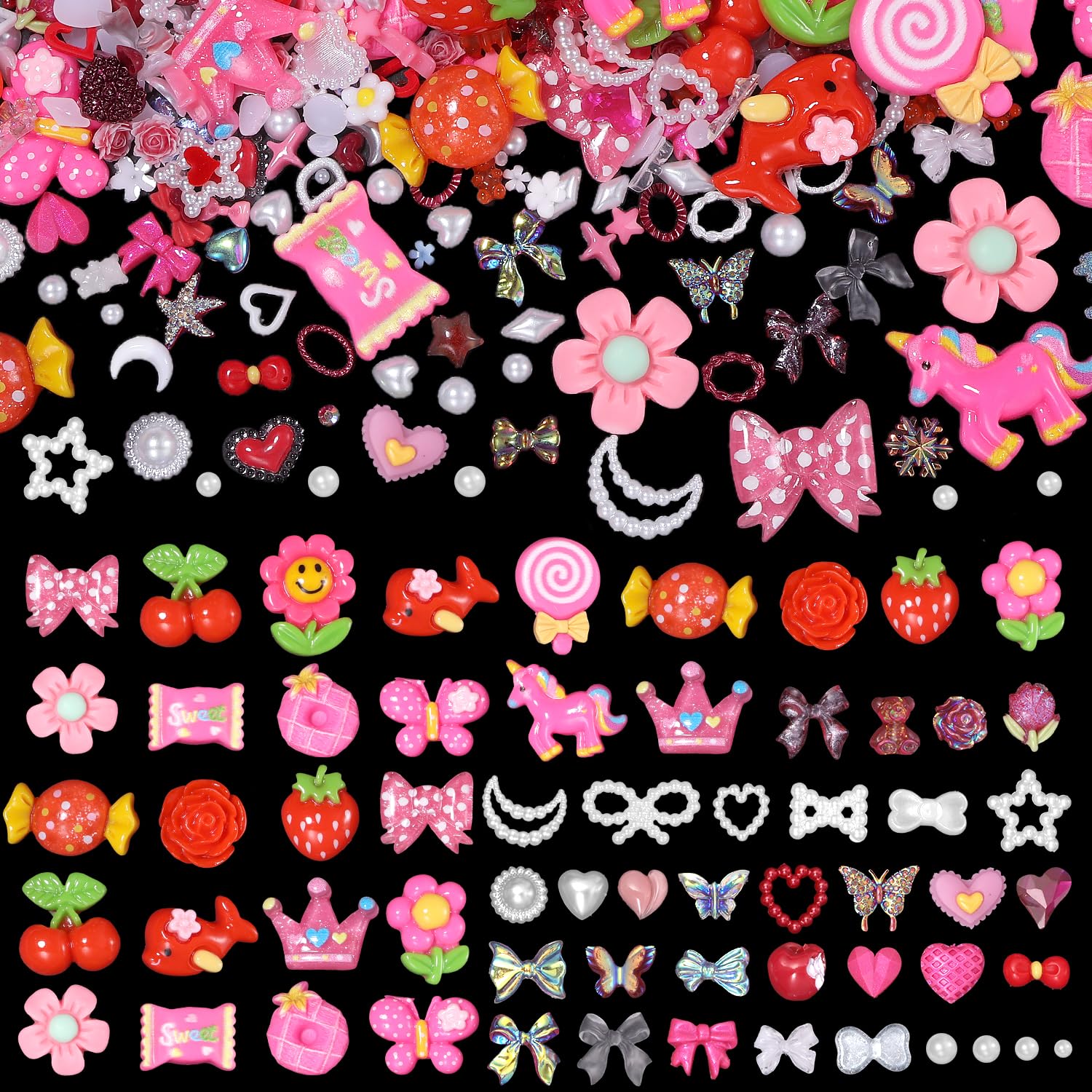 00 Pcs 3D Assorted Flower Lollipop Junk Nail Charms, Acrylic Cute Nail Candy Charms, Flower Bow Star Heart Junk Case Candy Charm for DIY Crafts