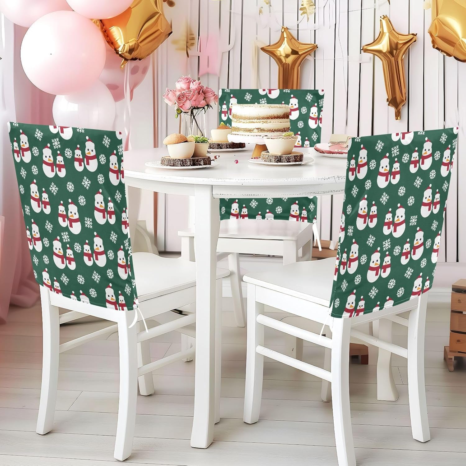 MNSRUU Christmas Chair Back Cover for Dining Room,Snowman Chair Slipcovers Set of 6, Snowman Chair Cover for Kitchen Hotel Holiday Party Decor,26