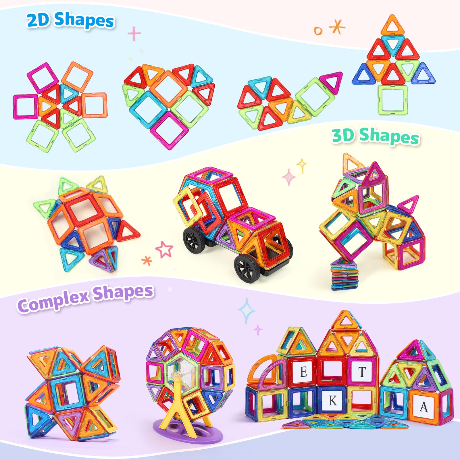 ECHOCUBE Magnetic Building Blocks Set 70PCS, Educational Magnet Tiles with Bright Color - Image 3