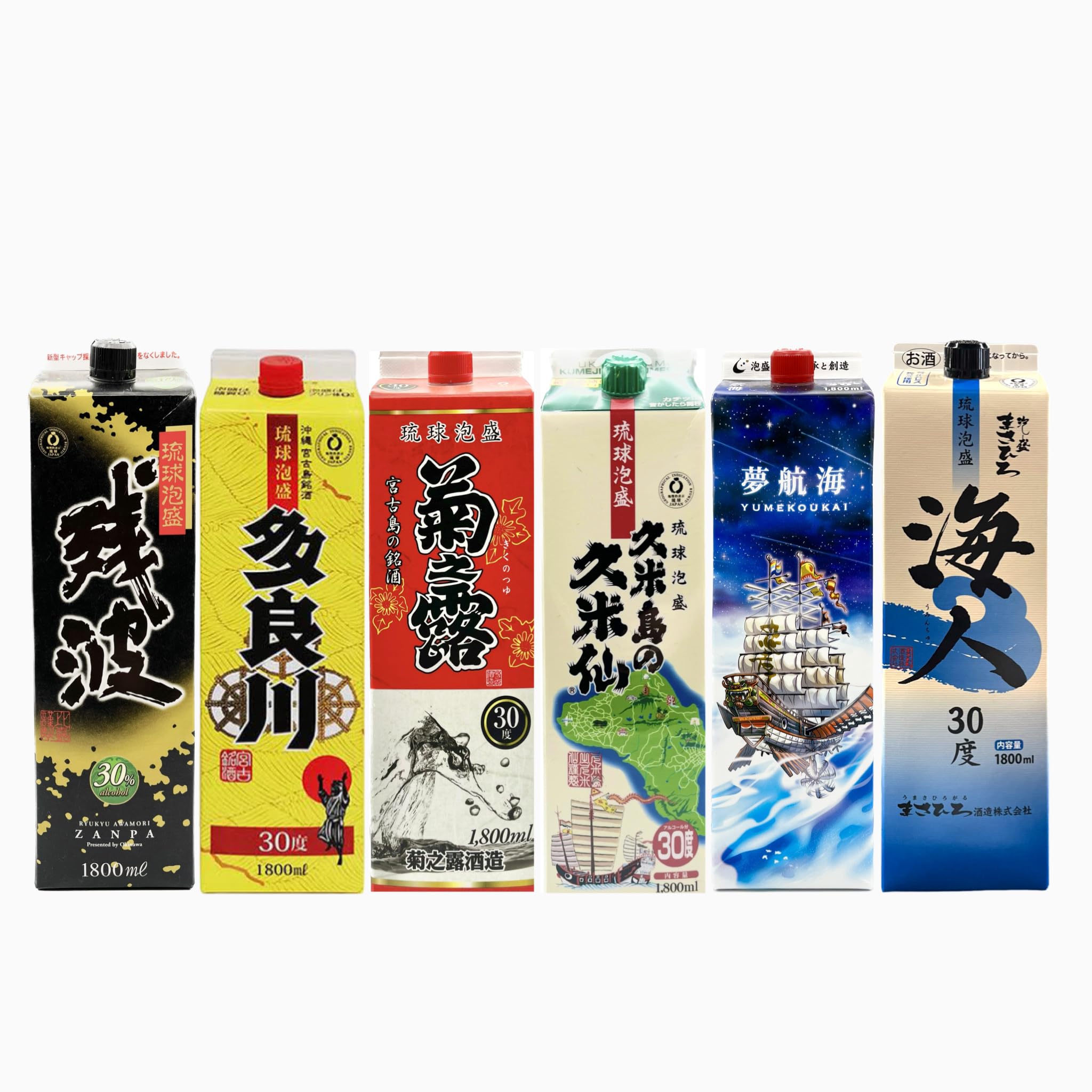 Amazon.co.jp: 泡盛パック 30度 1800ml 6本セット 飲み比べ 沖縄泡盛 