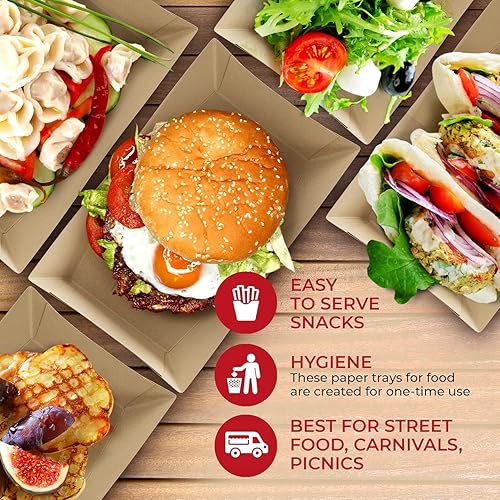 Miniatura 7 de Food Boats (paquete de 125) 3 libras, rojo y blanco y 125 tenedores gratis, bandejas de papel para alimentos a prueba de fugas y aptas para