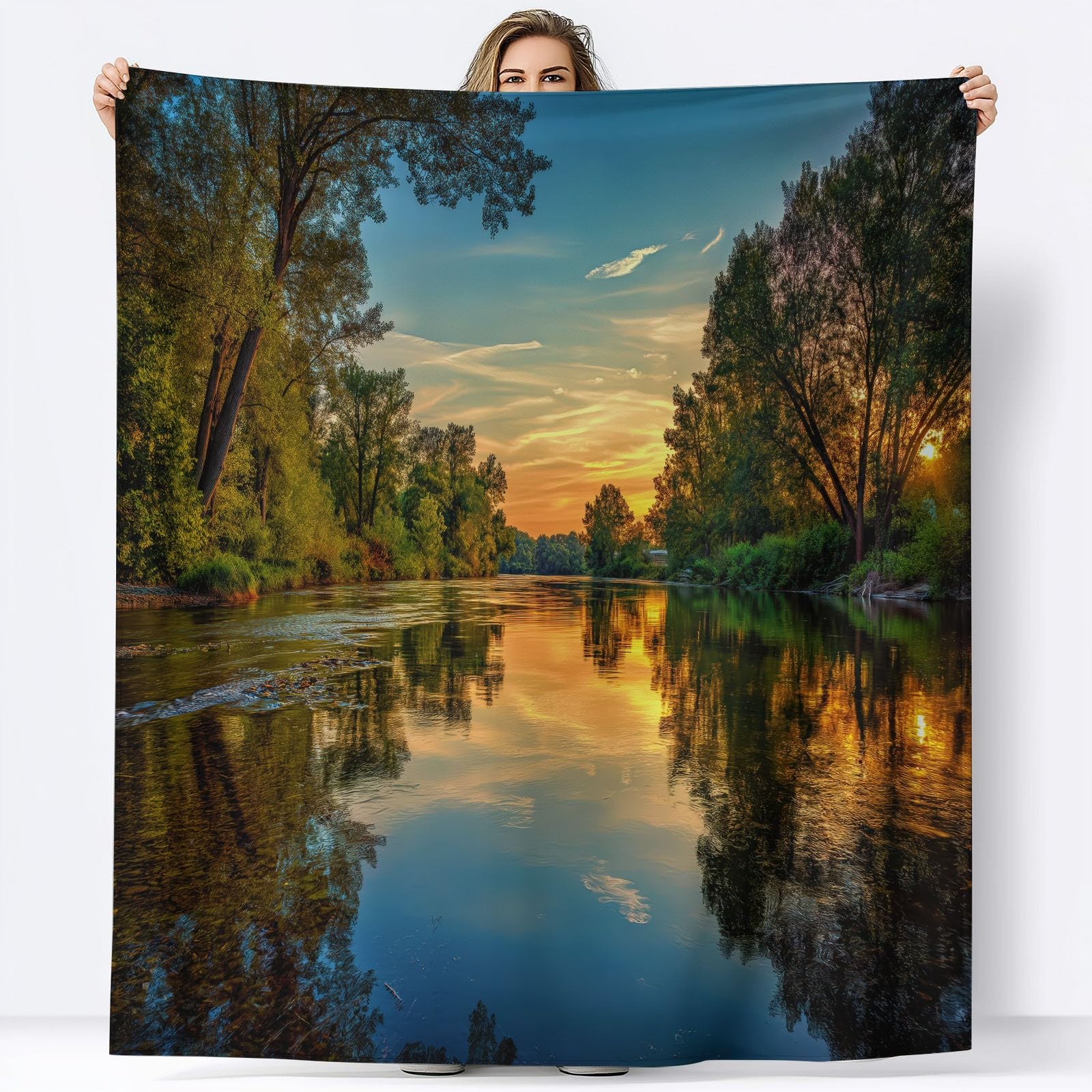 Genérico Narzuta na łóżko natura krajobrazy jeziora 220 x 240 cm gruby ciepły koc na sofę, puszyste i miękkie wełniane koce do spania, na wszystkie pory roku