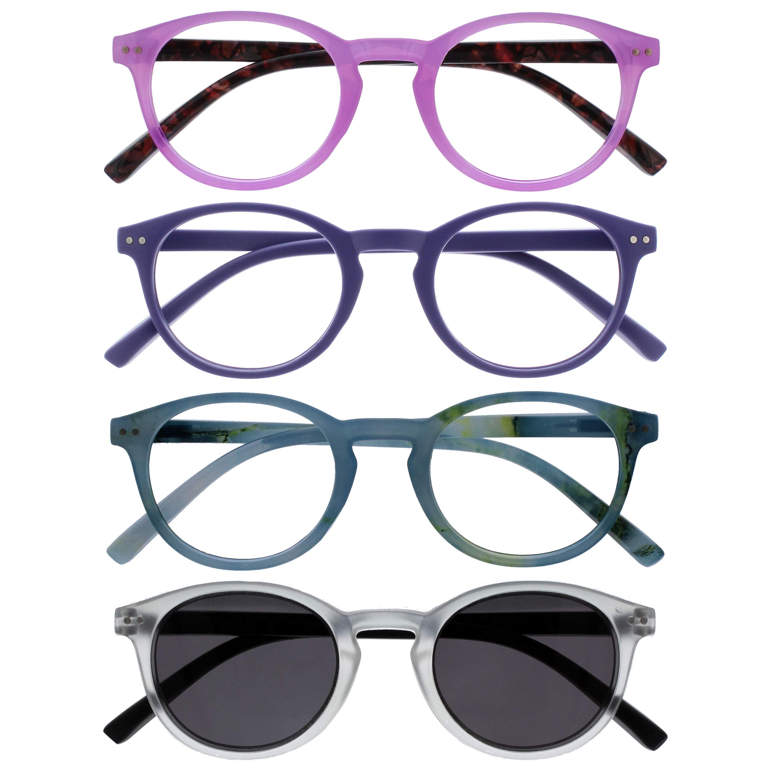 Opulize Zen Pack 4 Gafas De Lectura Con Lectores De Sol Rosa Púrpura Turquoise Cristal Pequeño Hombres Mujeres RRRS24-45QC +2,00