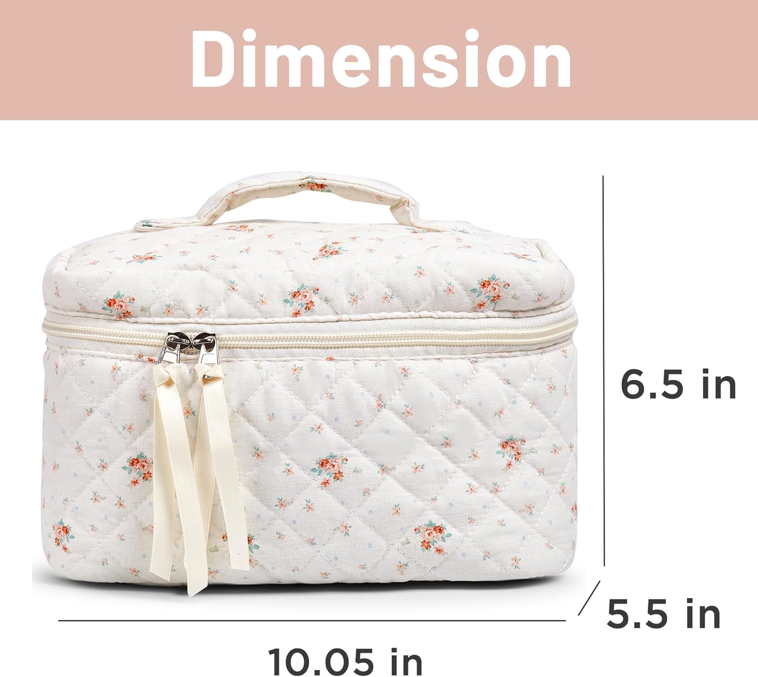 Makeup Bag Large Travel Quilted Cosmetic Makeup Bag Organizer, Floral Cotton Coquette Aesthetic Toiletry Bag for Women Girls (Garden Floral-L) - Image 2