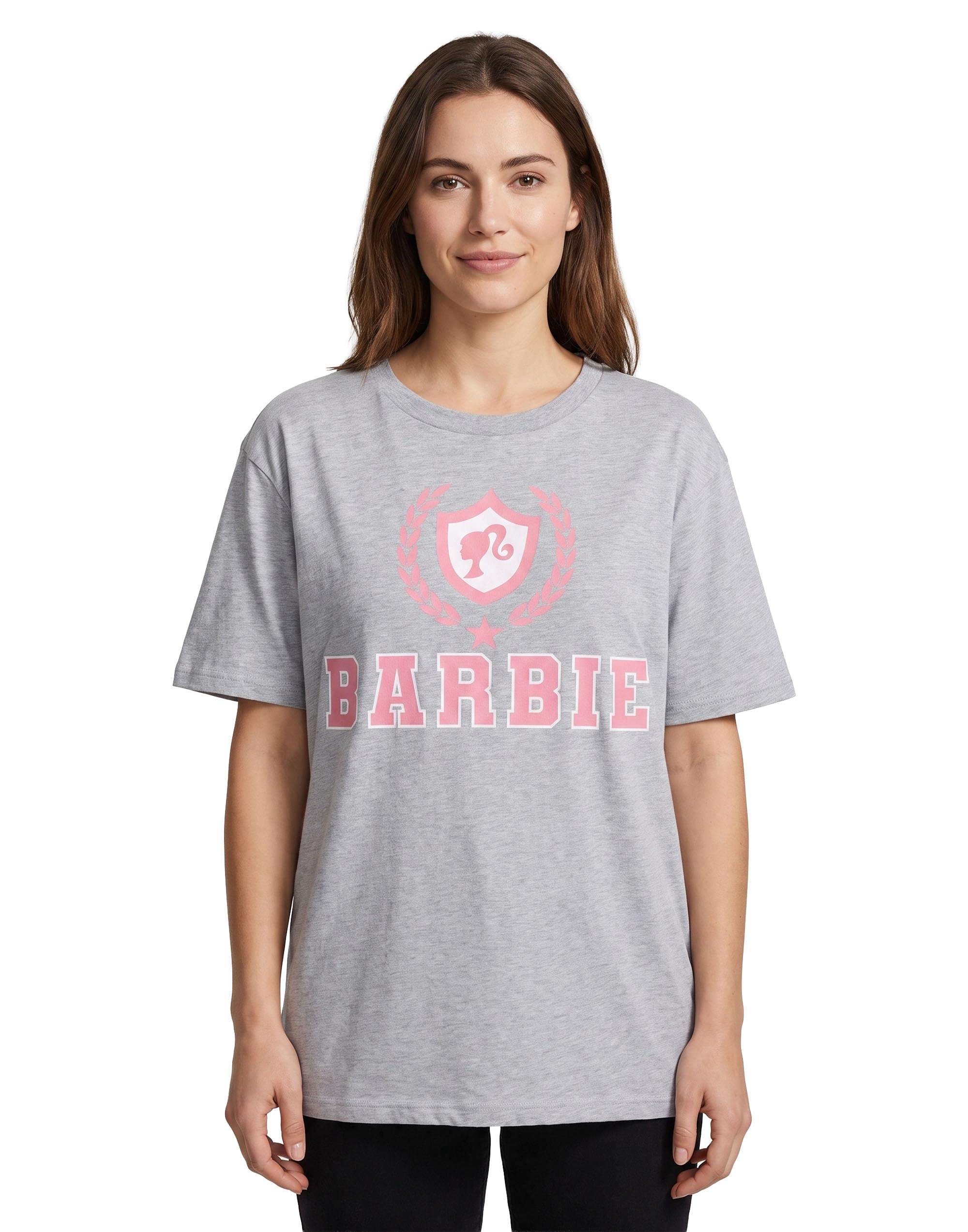 B&Q -  Barbie Womens Grey Collegiate Logo Short Sleeved T-Shirt (Small)