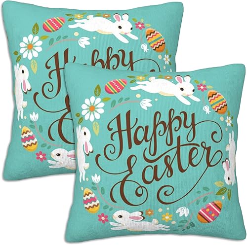 FOISIIAEA Juego de 2 fundas de almohada decorativas de 18 x 18 pulgadas, diseño de huevos de Pascua, para sala de estar, dormitorio, sofá