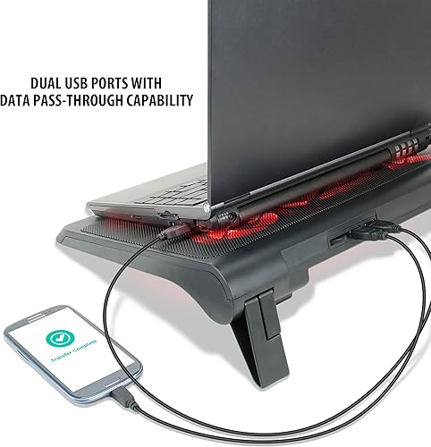 Miniatura 6 de ENHANCE Soporte de refrigeración para laptop para juegos con ventiladores LED de enfriamiento, altura ajustable y doble puerto USB para portátiles