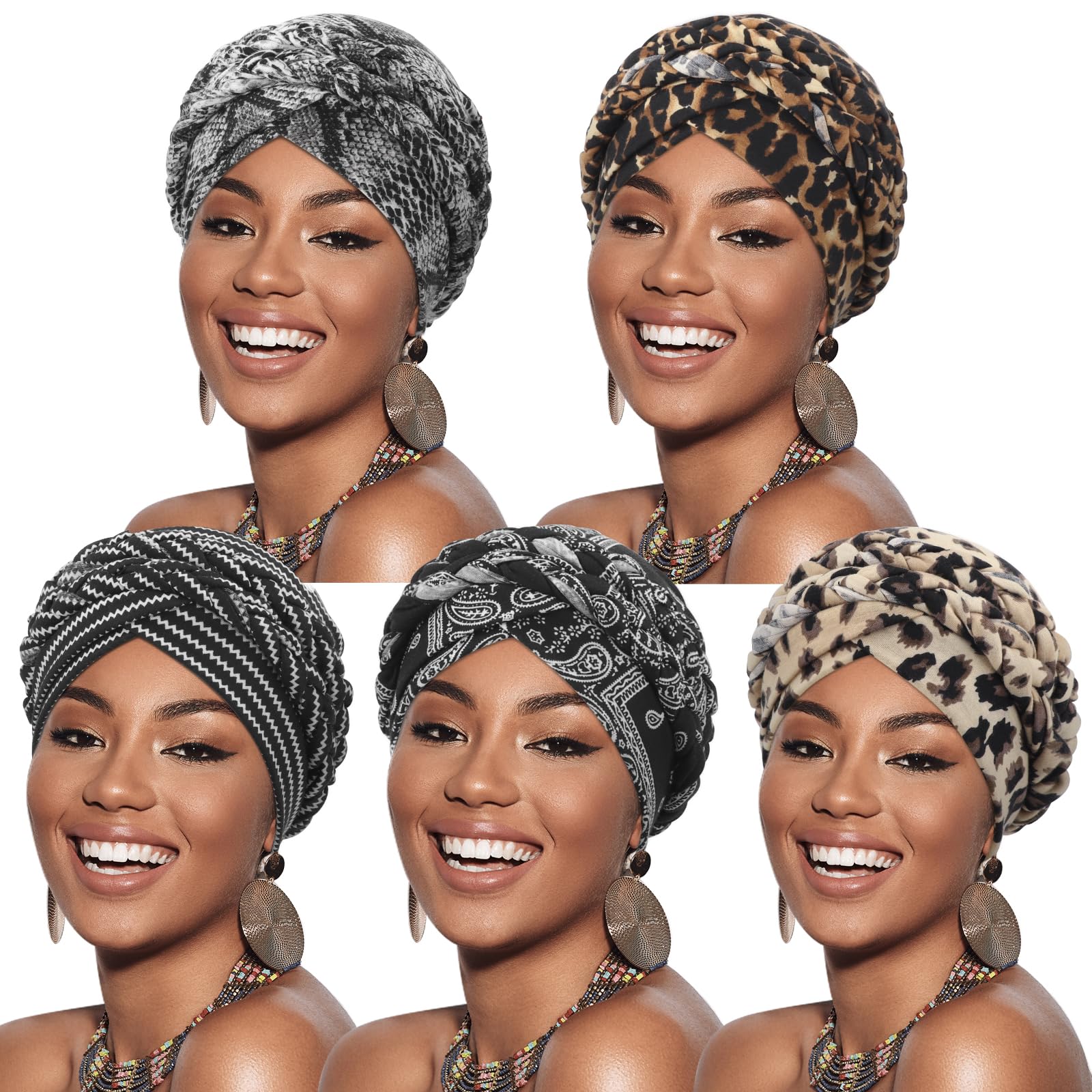 DRESHOW African Women Turban Caps Beanie Twist Headscarf Pre-Tied Double Twisted Braids Headwraps for Women Chemo Cancer Cap