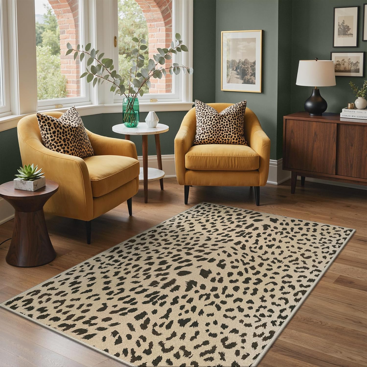 Bavni 3x5 Leopard Area Rugs for Living Room, Machine Washable Animal Rug Foldable Ultra-Thin Indoor Non Slip Brown Carpet Print Mat,Bedroom/Dining Room/Home Office,Leopard