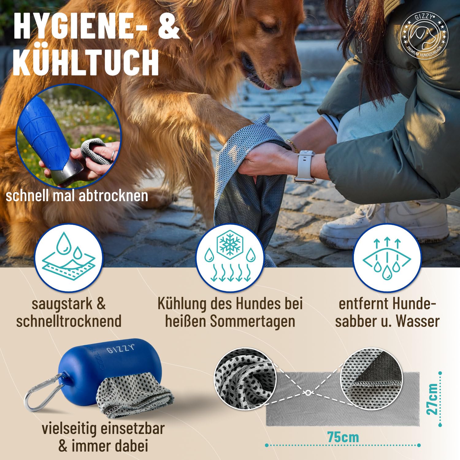 GIZZY® Gourde pour chien pour les déplacements, anti-fuite et robuste, en acier inoxydable, disponible en 2 tailles, avec serviette douce pour chien, gourde pour chien pour les déplacements pour tous