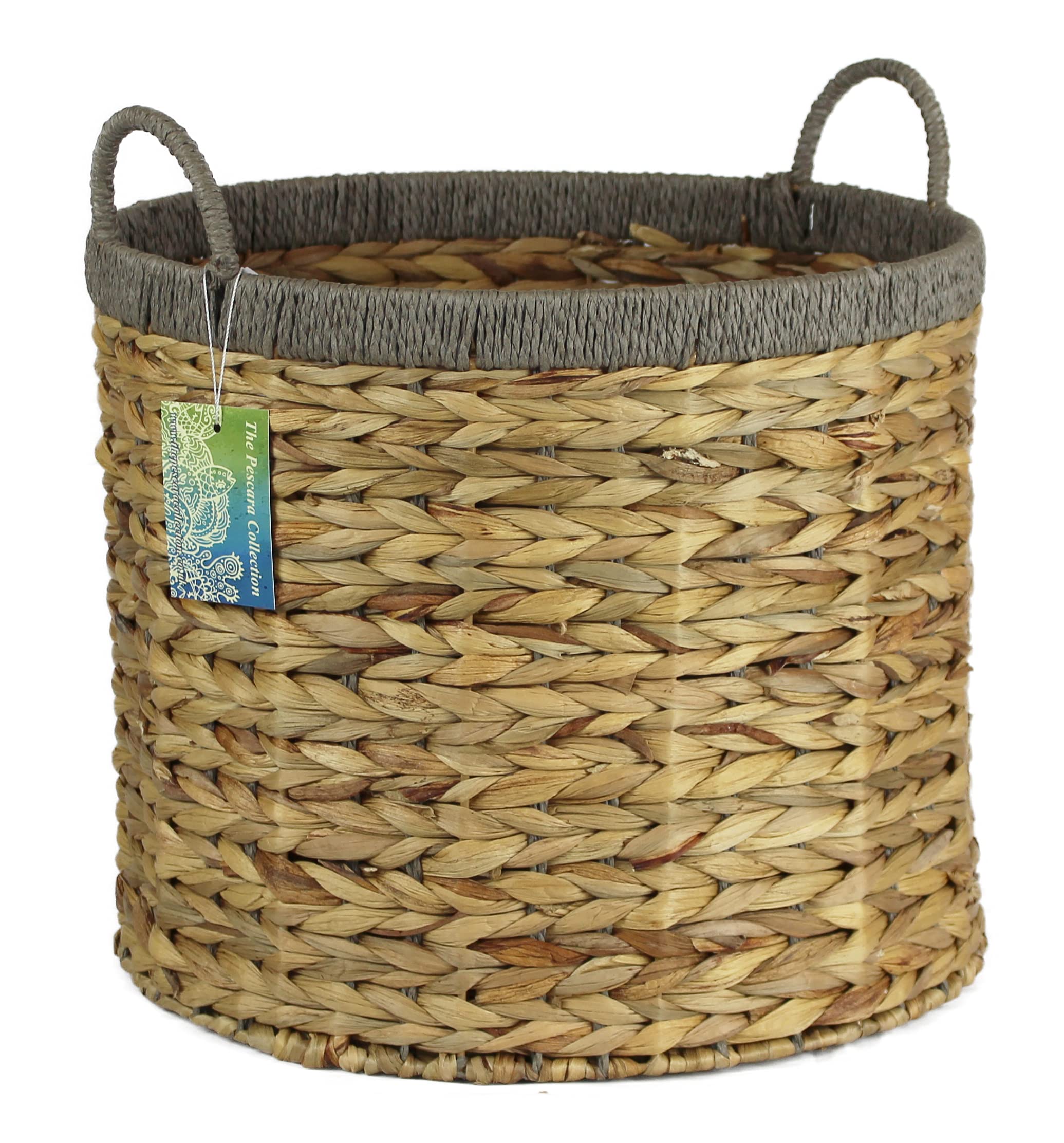 Water Hyacinth round and Square log baskets. Wood & kindling storage for home hearths and fireplace. Large wood burner bin (Grey Round 44L)