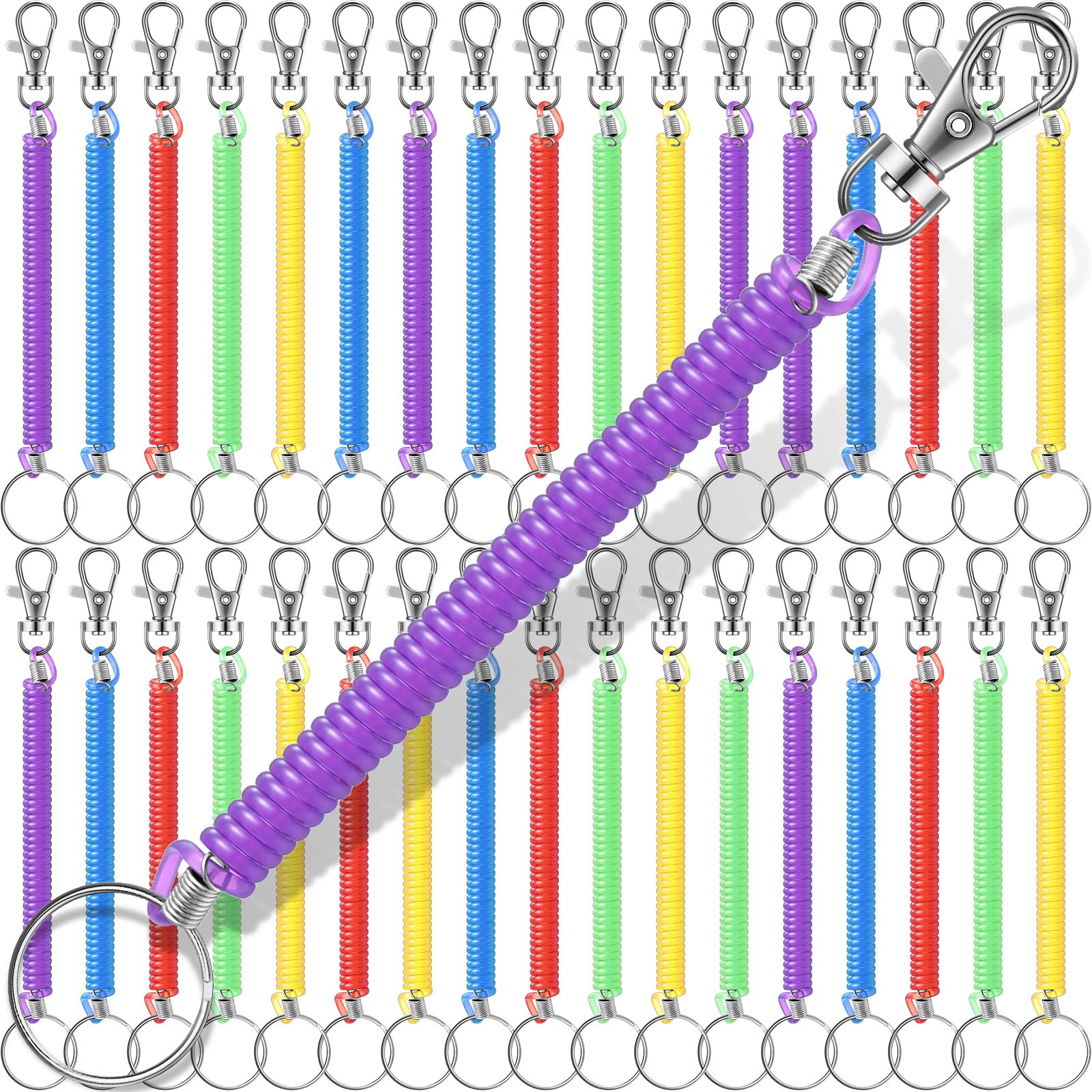 Meanplan35 Pcs Retractable Coil Spring Keychain Spiral Wrist Cord Keychain Holder Metal Lobster Clasp for Wallet