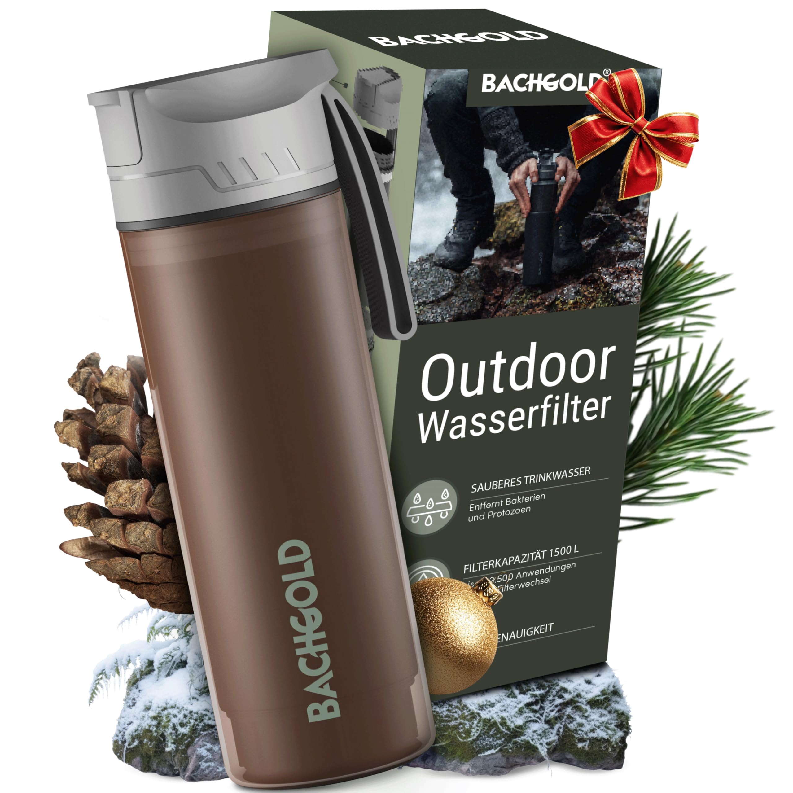 Bachgold Squeeze Wasserfilter Outdoor (Braun, 500ml)