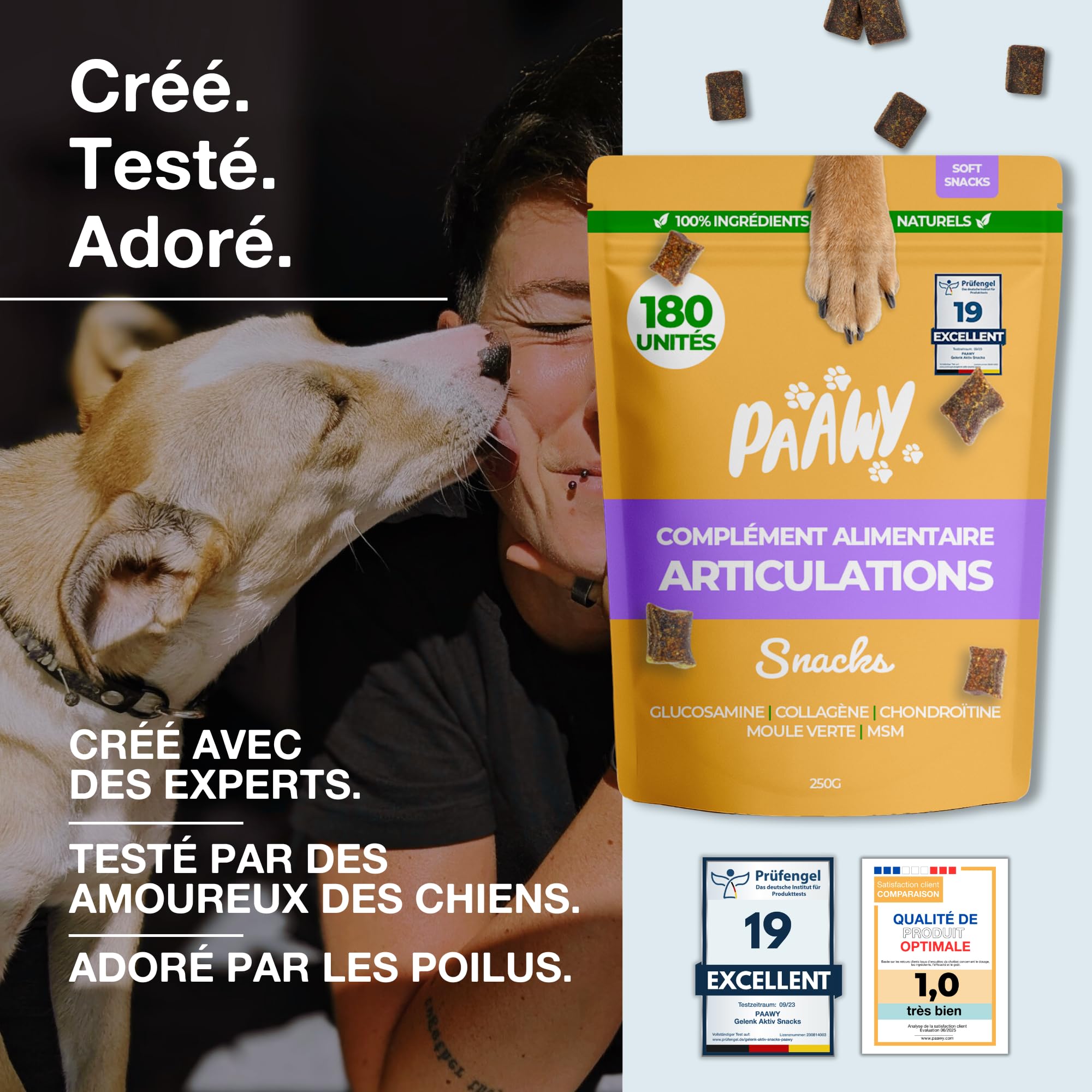 Articulation Chien | Test Tres Bien 2025 | Délicieux Complément Alimentaire pour Arthrose Chien | Glucosamine, Chondroïtine, Harpagophytum & Moule Verte | Mobilité & Anti-Arthrose | 180 Snacks