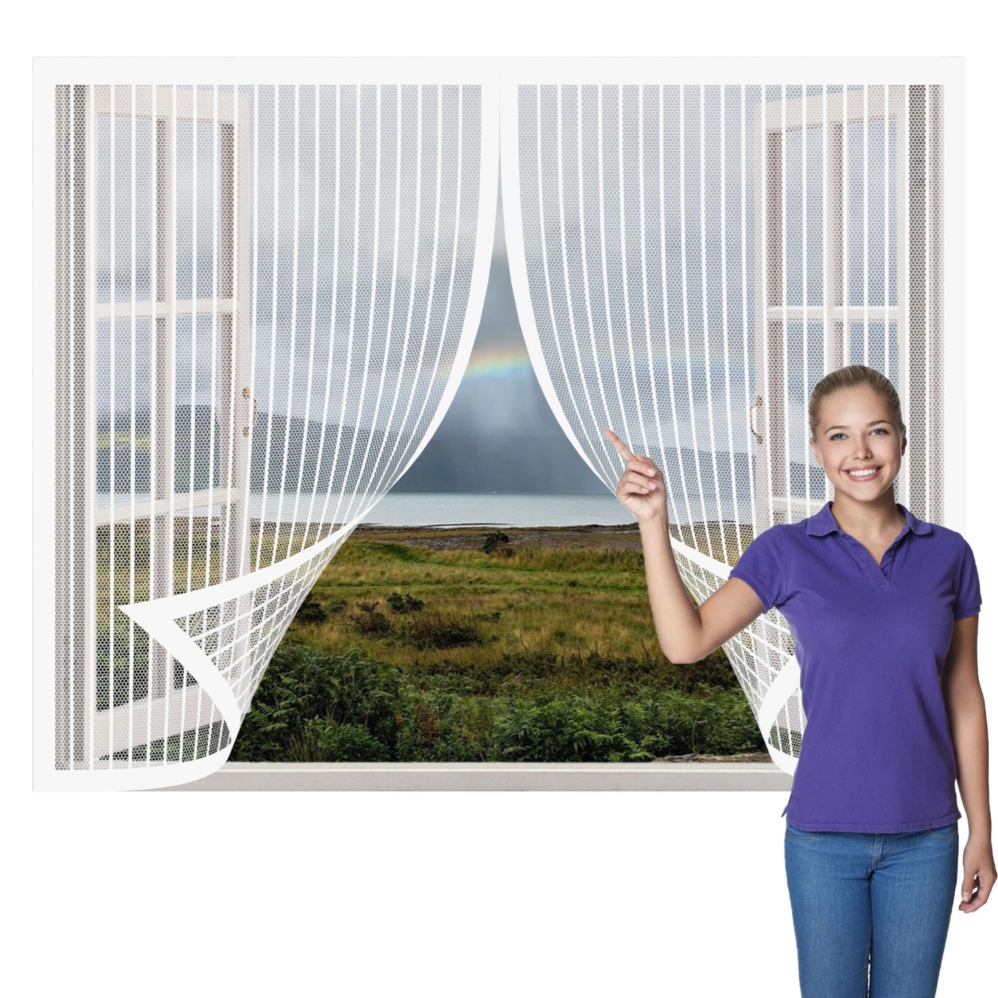 Fenyige White Magnetic Door Screen 248 X 245 Cm Powerful Magnets Without Drilling Self-Adhesive Tape For All Kinds Of Window Door,