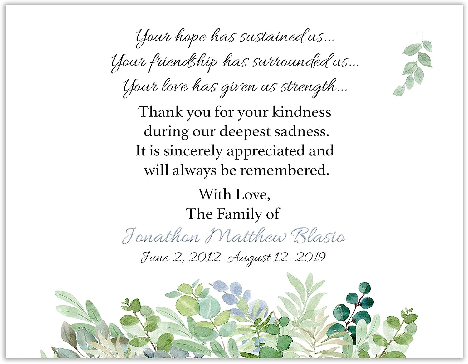 Sympathy Acknowledgement Cards, Funeral Thank You and Bereavement Notes Personalized w/Envelopes
