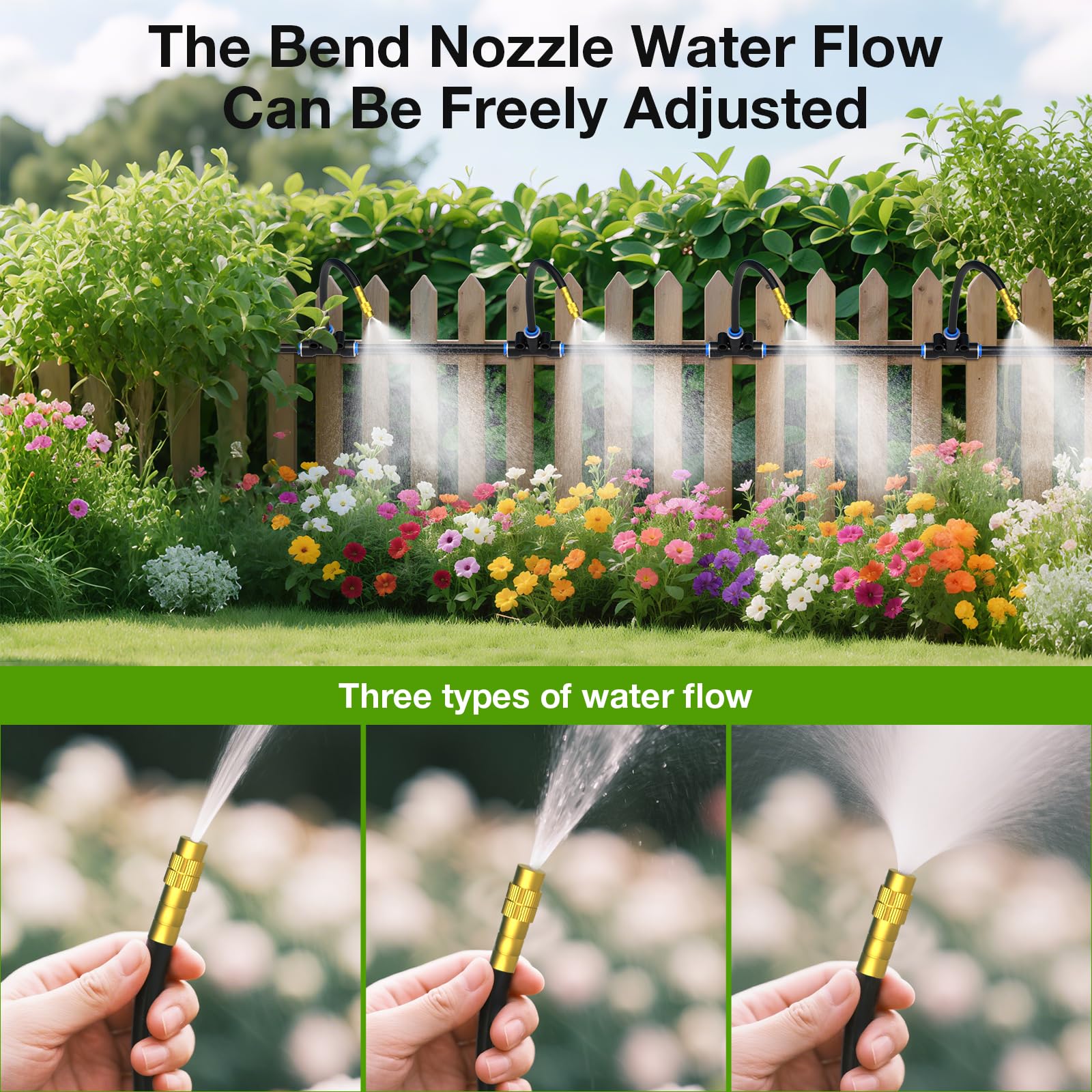 Mixc 100Ft 1/4" Drip Irrigation System,2025-Upgrade Garden Irrigation Kit with 16pcs Adjustable Copper Nozzles,Automatic Atomizing Watering System for Outdoor,Raised Bed,Potted Plant,Lawn,Greenhouse