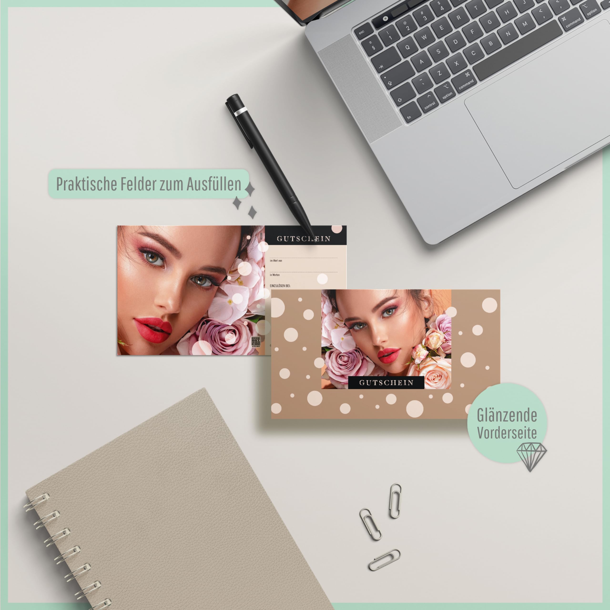 GESCHENKGUTSCHEINcom - 100 Geschenkgutscheine mit Kuvert für Kosmetik Kosmetikinstitute Wellness Beauty - Gutschein-Vordruck blanko KS1296-1-100