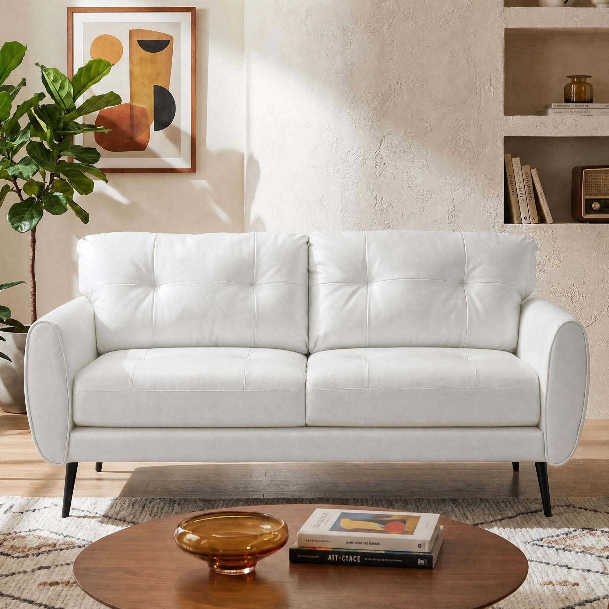 Best White Leather Couch Picks for 2026 1 TYBOATLE 61'' White Faux Leather Loveseat, Small Tufted Couch for Living Room — product photo