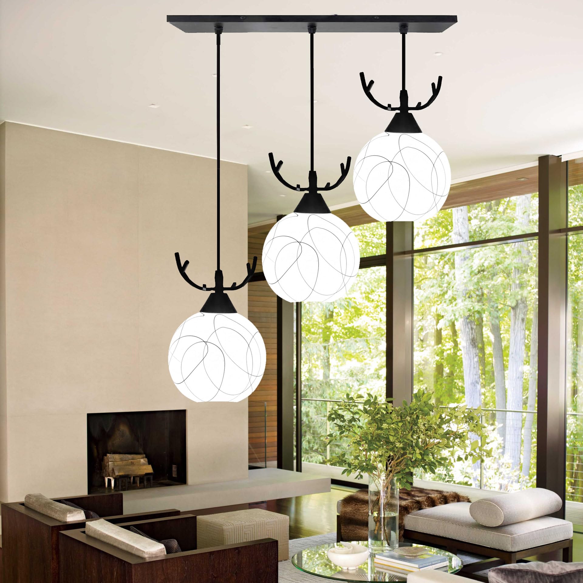 BrightLyt Deer Horns Hanging Lights for Living Room, Hanging Lamp for Home Decoration, Ceiling Lamps for Hall/Dining Table (Linear)