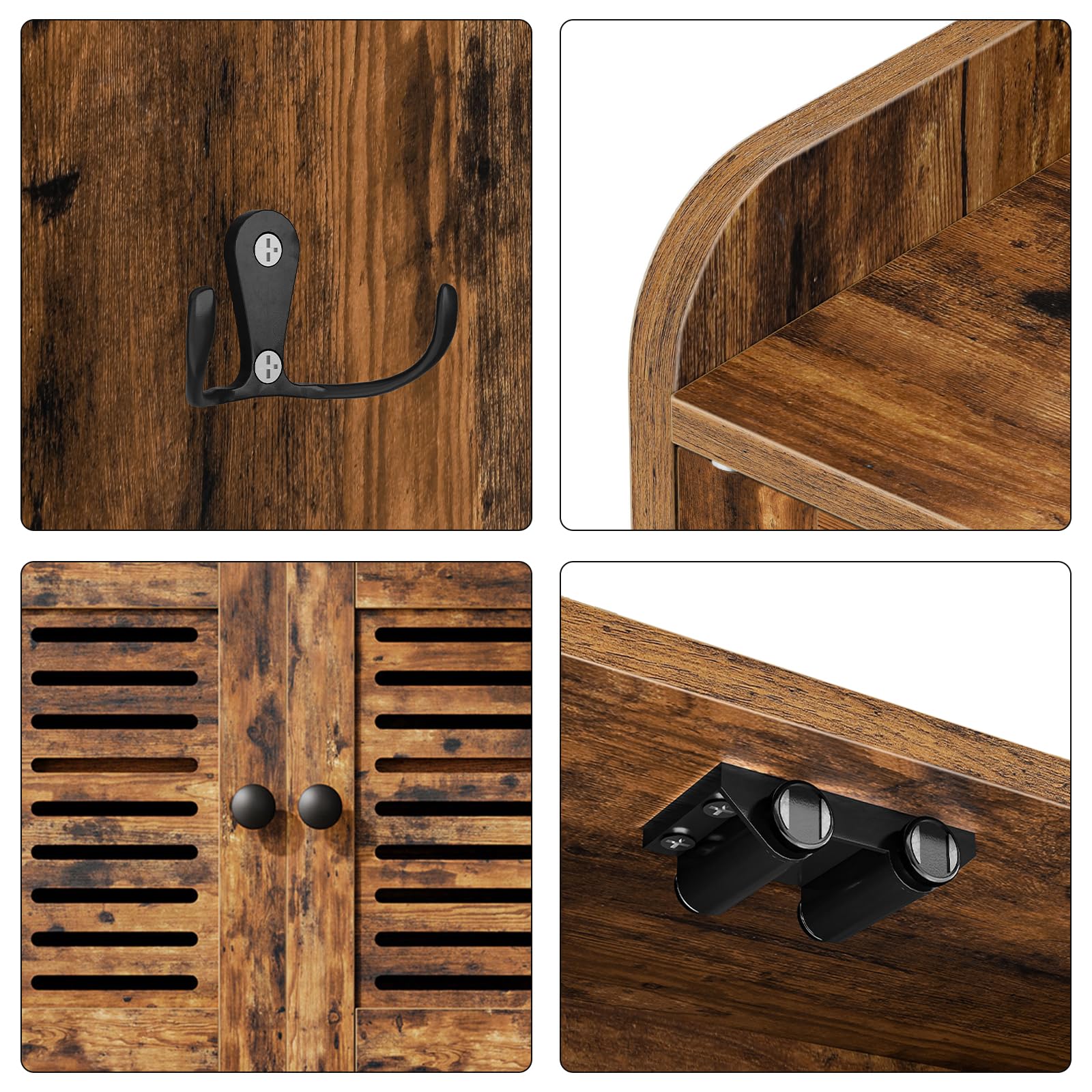 HOOBRO Armoire à Pharmacie, Armoire Murale pour Salle de Bains, Placard de Rangement, Meuble de Cuisine avec Volets, Plateau réglable, 2 Crochets, pour Salle de Bains, Marron Rustique EBF46CW01