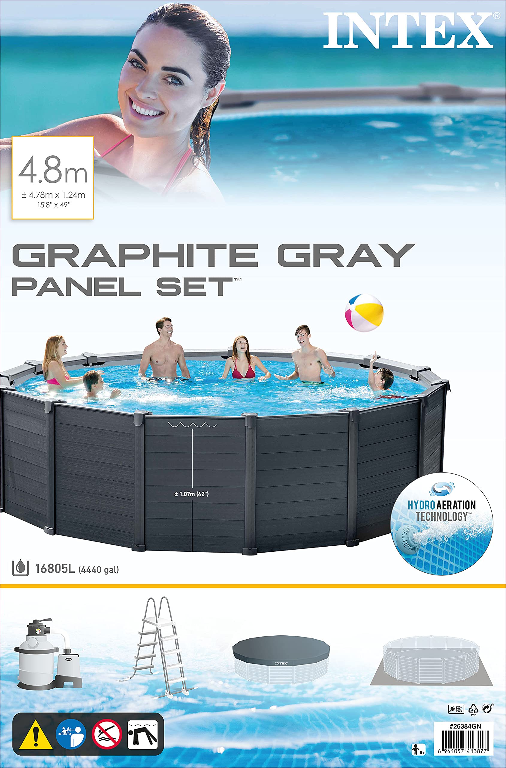Intex Schwimmbad Ø 478 x 124 cm Gestellbecken Set Graphit