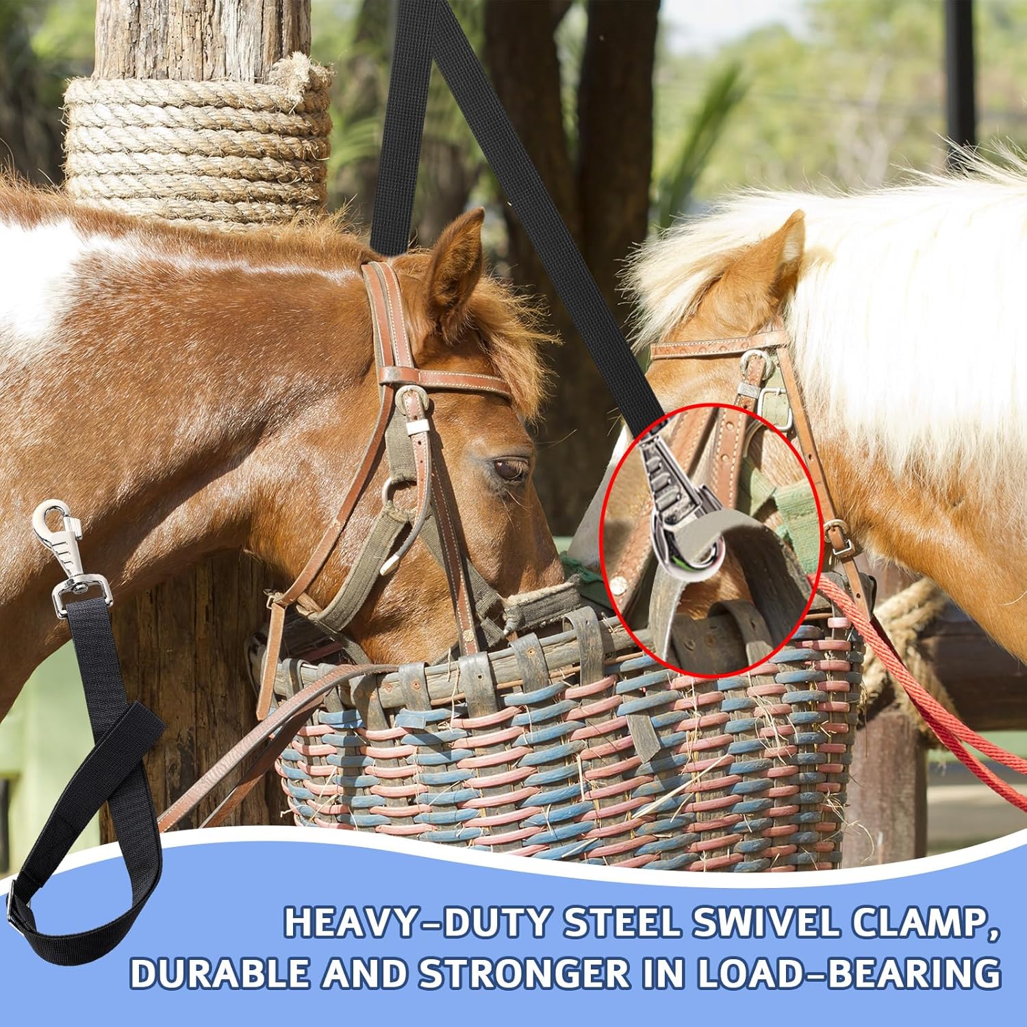 10 Pcs Horse Bucket Strap Hangers Horse Suppliers Adjustable Nylon Bucket Strap for Buckets Hay Nets Outdoor Feeders (Black)