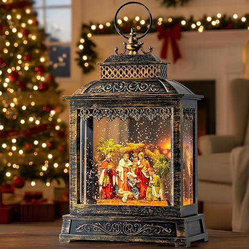 Miniatura 20 de Linterna de globo de nieve de Navidad, muñeco de nieve musical, árbol de Navidad, globo de nieve iluminado con temporizador USB/batería operada con
