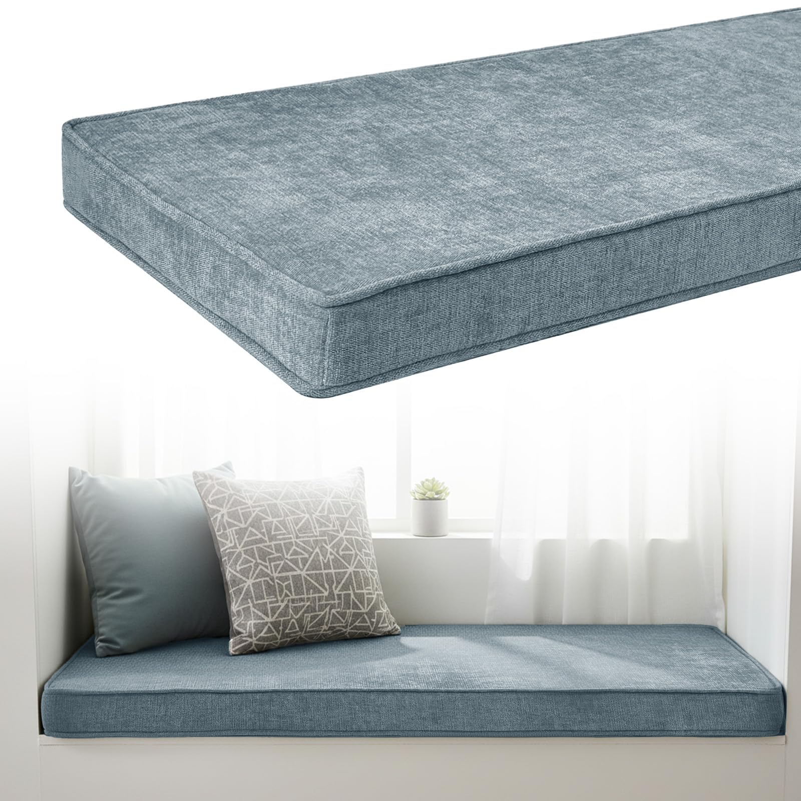 Chenille Bench Cushion 5cm Thick, Anti-Slip Bay Window Seat Pad 190x55x5cm
