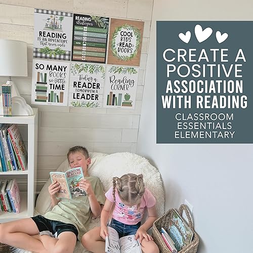 Miniatura 6 de Hadley Designs Carteles de lectura motivacionales para aula primaria 6 estrategias de lectura carteles para decoración de biblioteca de aula,