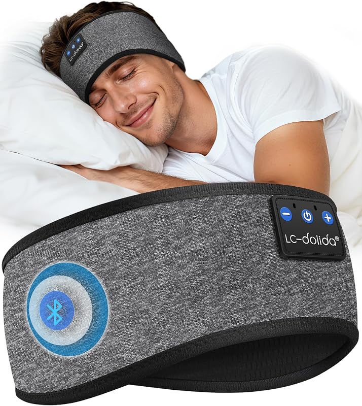 LC-dolida Bandeau Bluetooth Écouteurs Casque de Sommeil,Cadeaux pour Homme Femme,Les Mains Libres, Casque Dormir Doux avec Ultra-Fins HD Stéréo pour l'entraînement,Voyage,méditation,Yoga et détente