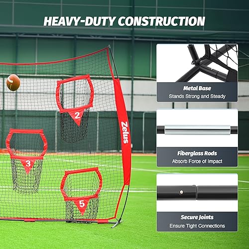 Miniatura 5 de Zelus Red de lanzamiento de fútbol, equipo de entrenamiento de mariscal de campo de 6 x 6 pies con 5 bolsillos para objetivos