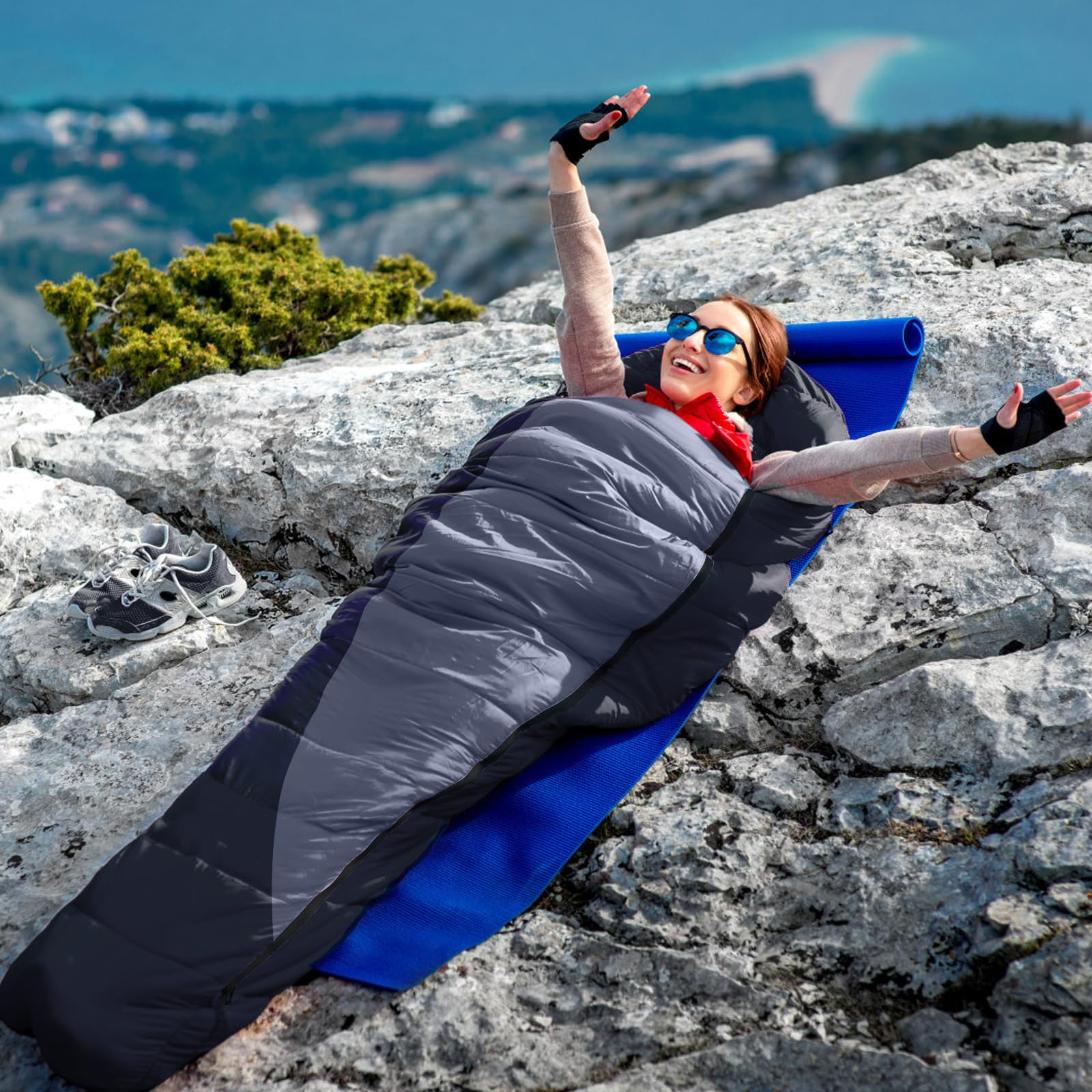 Leogreen Saco Dormir Pluma 210 cm, -15℃~5℃ 3-4 Estaciones | Extra Cálido, Tipo Mumia, Ideal para Camping, Trekking y Alta Montaña