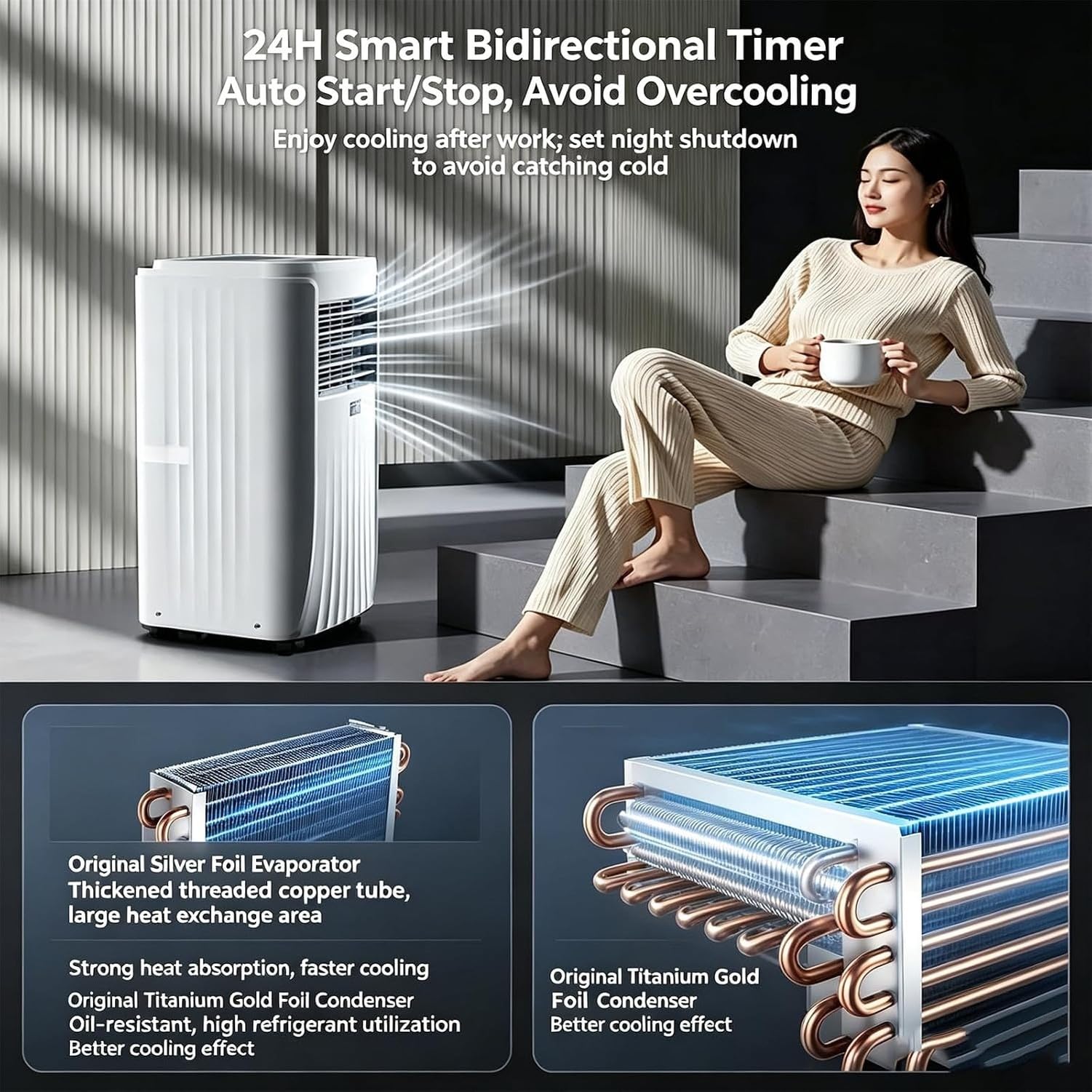 Aire Acondicionado Portátil Sin Unidad Exterior 12.000 BTU, Enfriador de Aire con Ruedas y Mando a Distancia, Silencioso, Potente Climatizador para Oficina o Ho, 12000btu