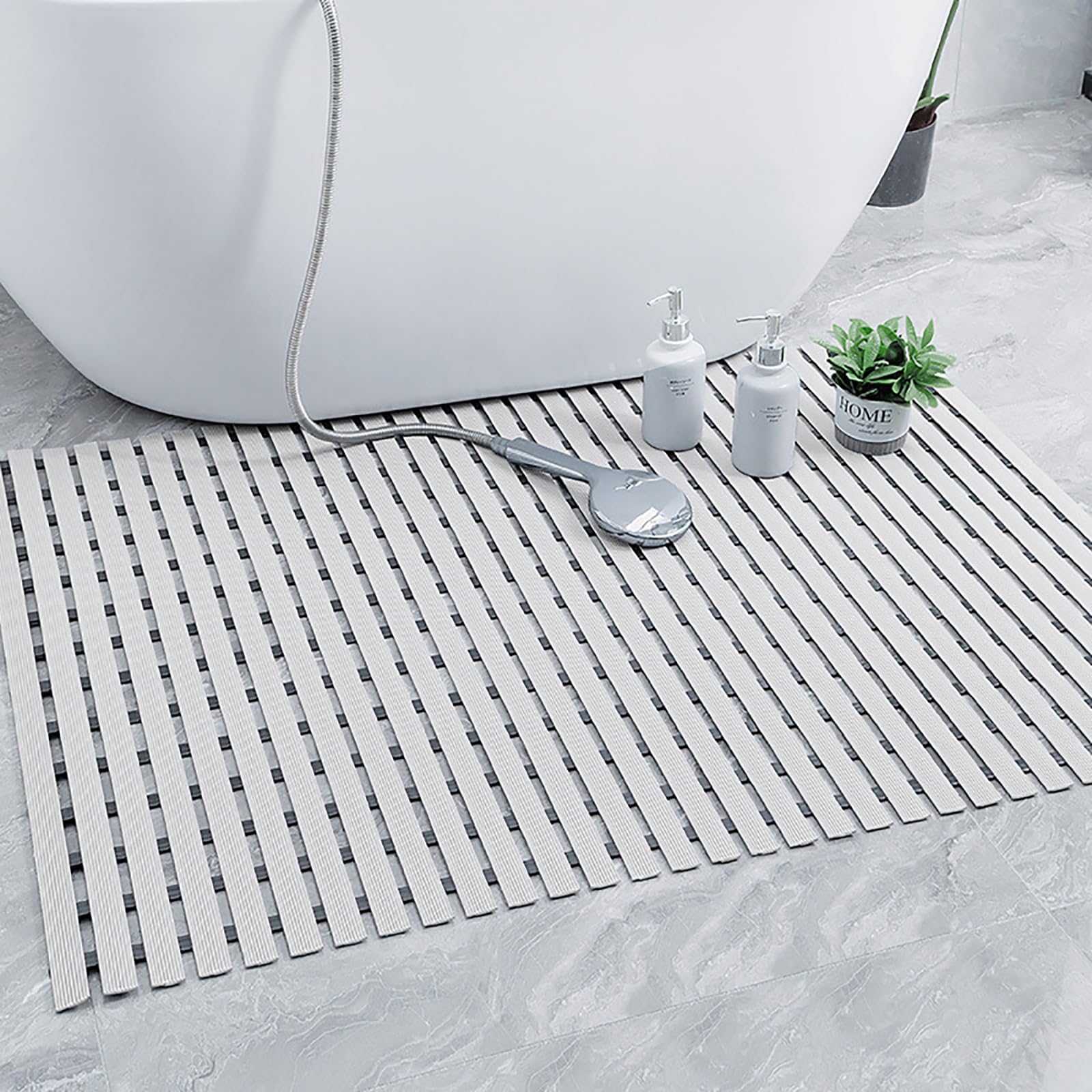 Generico Tappeto Doccia PVC Strisce quadrate Antiscivolo per Vasca da Bagno e Sauna,Light Gray,43x60cm(17x24in) | Supporta la sartoria, progettato per aggiungere altezza