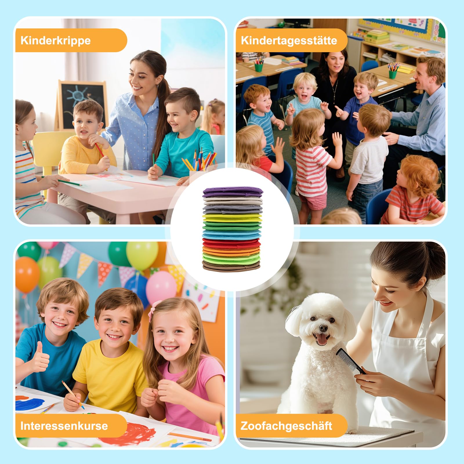 Set di 20 cuscini di seduta rotondi in gommapiuma, per esterni, bambini, antiscivolo, per bambini, scuola, asilo, multicolore