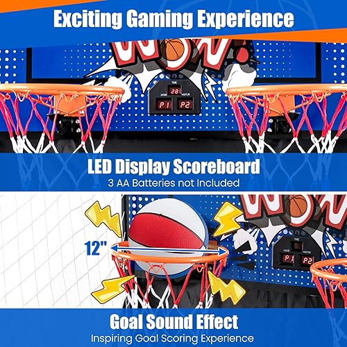Miniatura 37 de Giantex Juego de arcade de baloncesto plegable, aro electrónico con 8 modos de juego, 4 bolas, 2 aros, bomba de aire, marcador LCD, para adultos