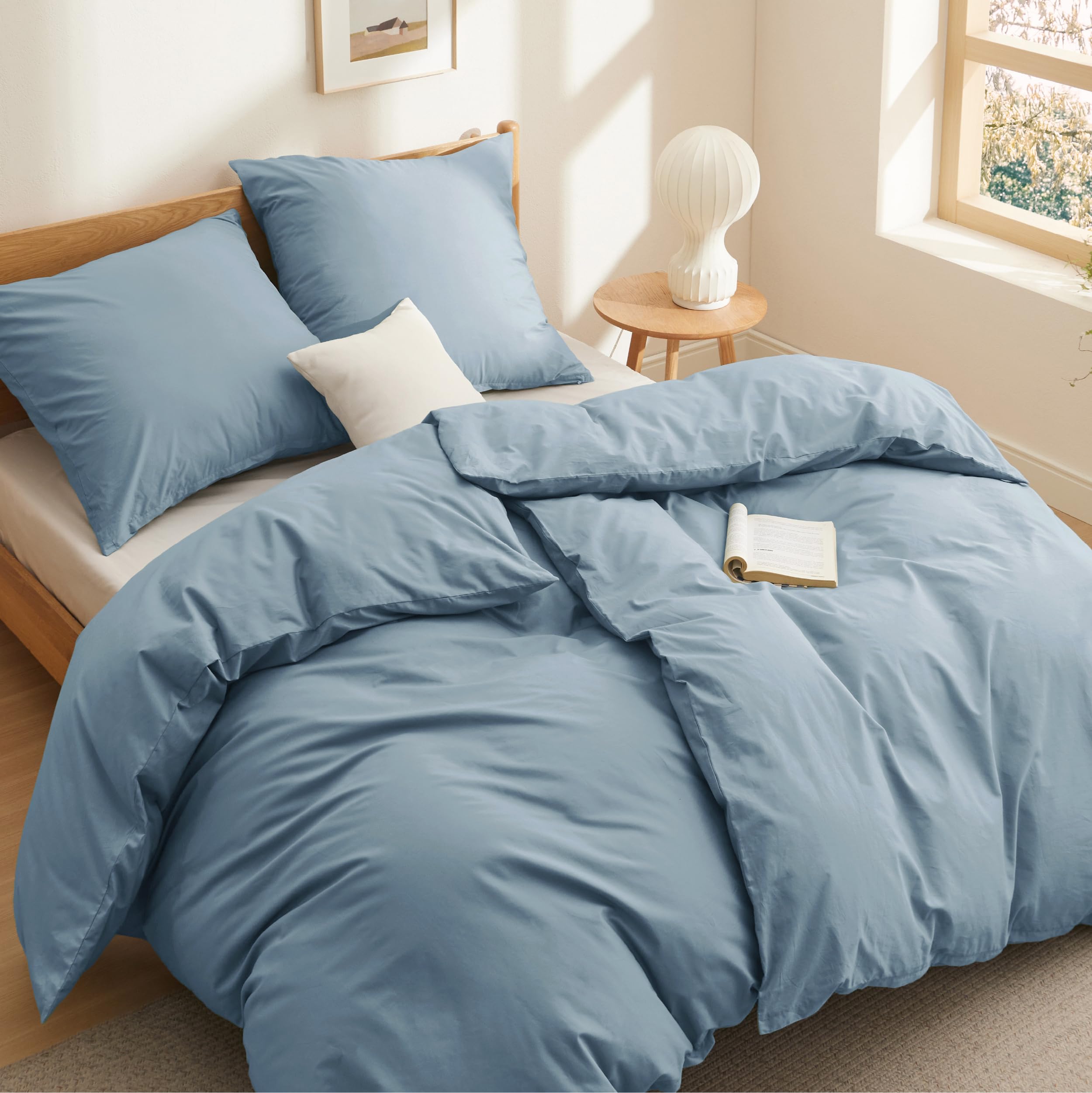 BEDSURE Bettwäsche 135x200 Baumwolle 4teilig - Bettwäsche-Sets Graublau Bettbezug 2er Set mit 2 Kissenbezüge 80x80 cm, Oeko-TEX Bedding Blau mit Reißverschluss