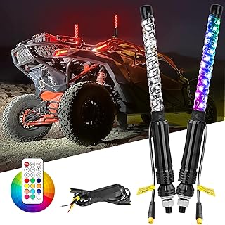 2 Pack 1FT LED Whip Lights UTV LED Lighted Whip with Remote Control 360° Spiral RGB Chasing/Dancing Antenna Whips for ATV RZR SXS Polaris Can-Am Off Road Trucks Buggy Dune Sand Boat